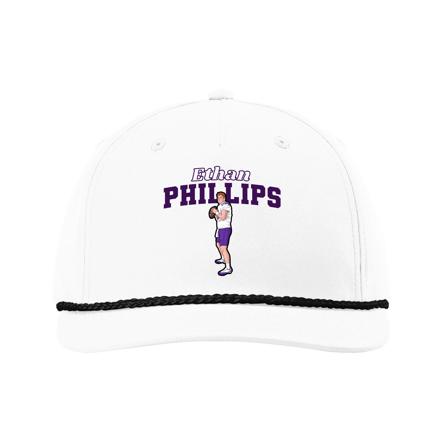 Five-Panel Classic Rope Cap — Name Arch in White