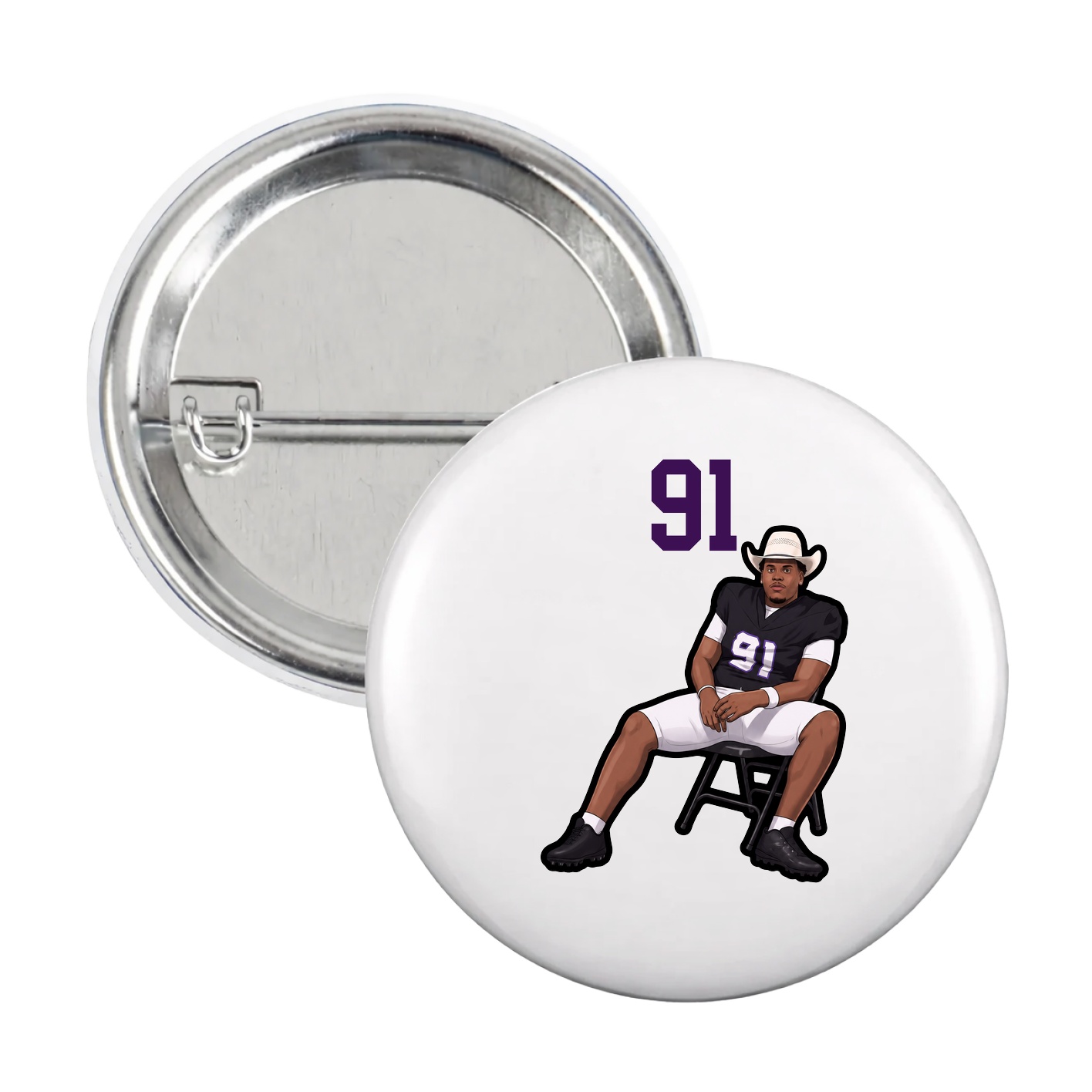 Game Day Button — Number Top in White