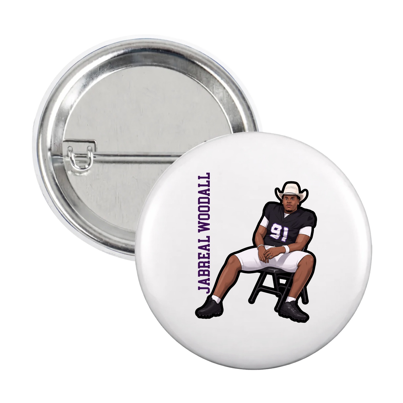 Game Day Button — Name Vertical in White