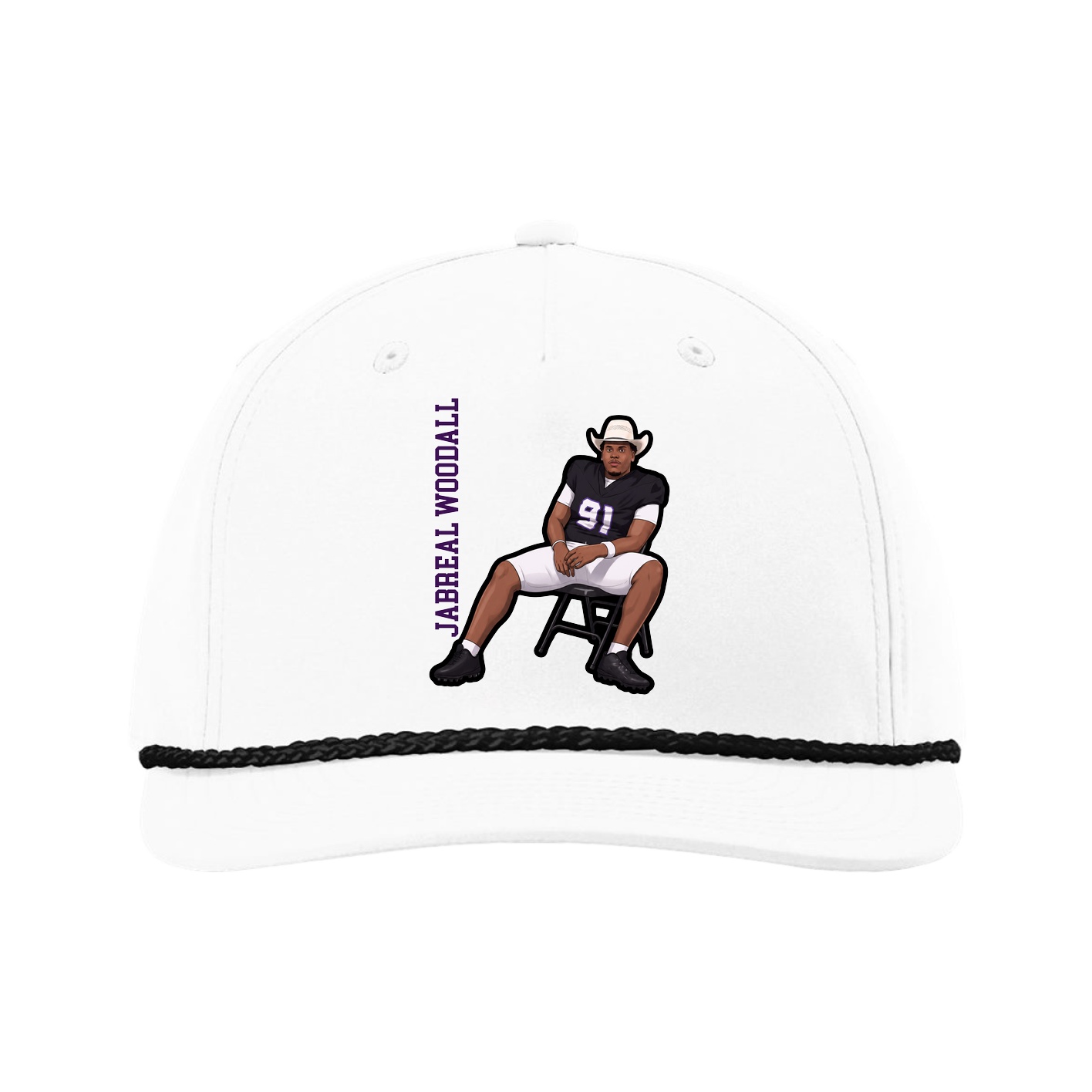 Five-Panel Classic Rope Cap — Name Vertical in White