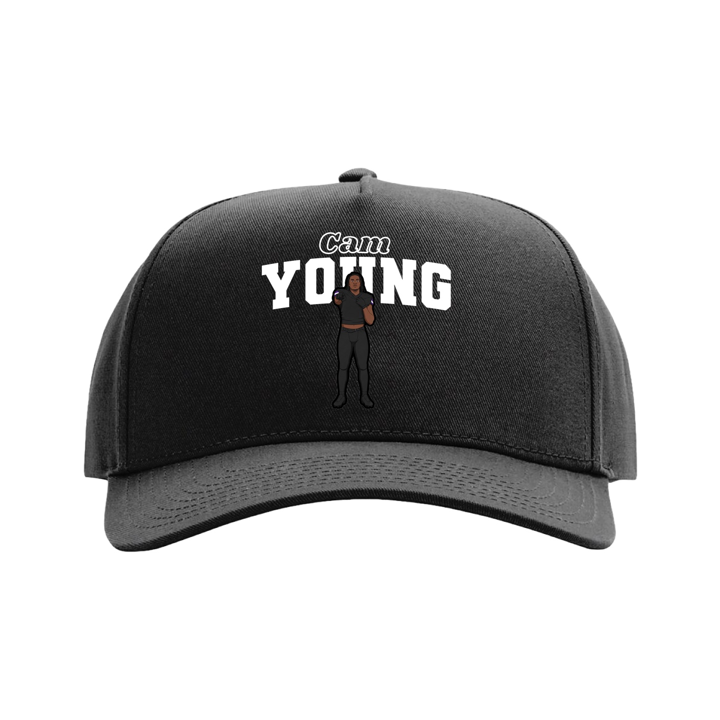 Full Fabric Five-Panel Champ Cap — Name Arch in Black