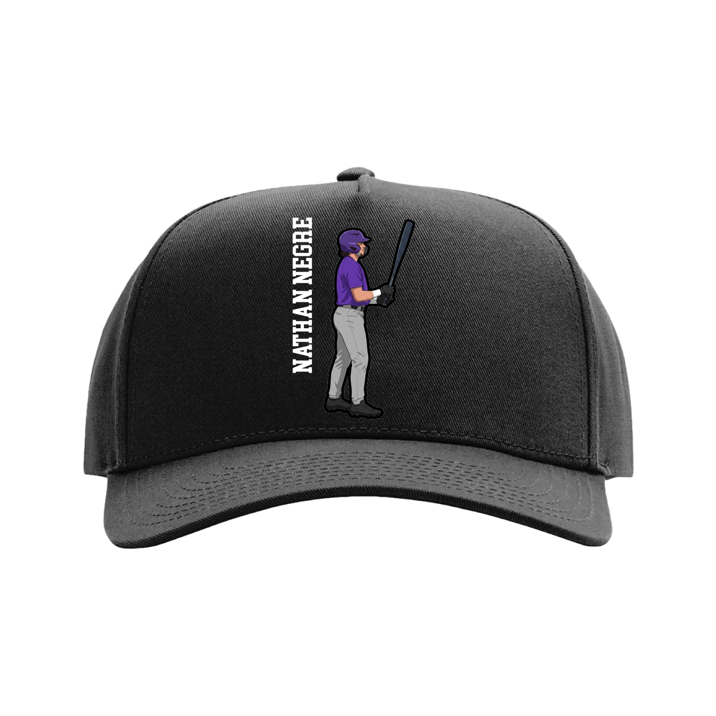Full Fabric Five-Panel Champ Cap — Name Vertical in Black