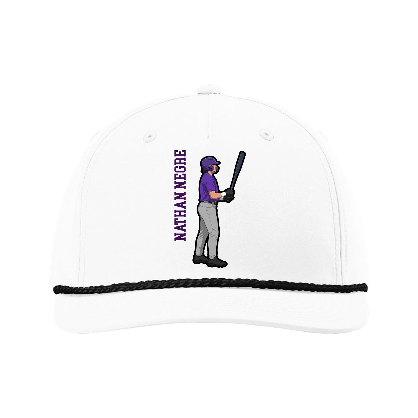 Five-Panel Classic Rope Cap — Name Vertical in White