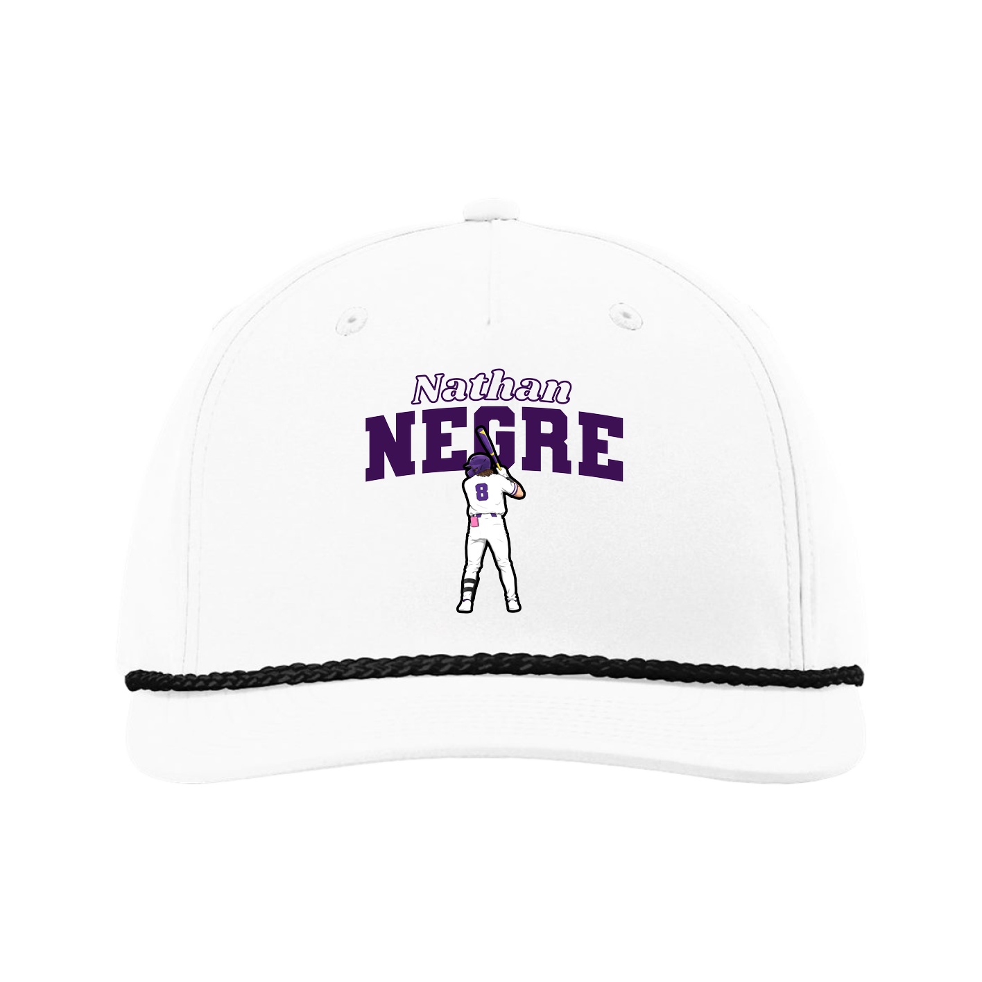 Five-Panel Classic Rope Cap — Name Arch in White