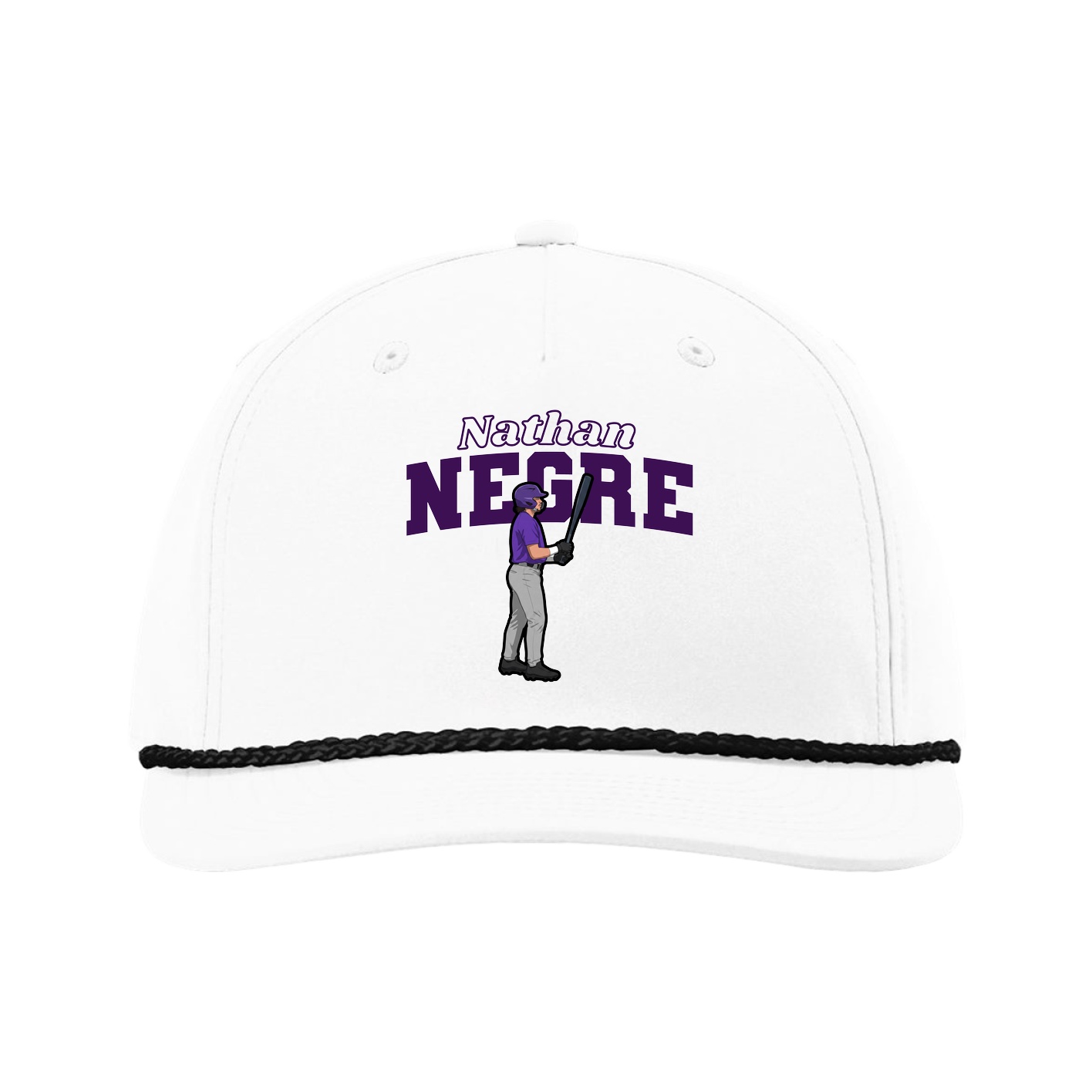 Five-Panel Classic Rope Cap — Name Arch in White