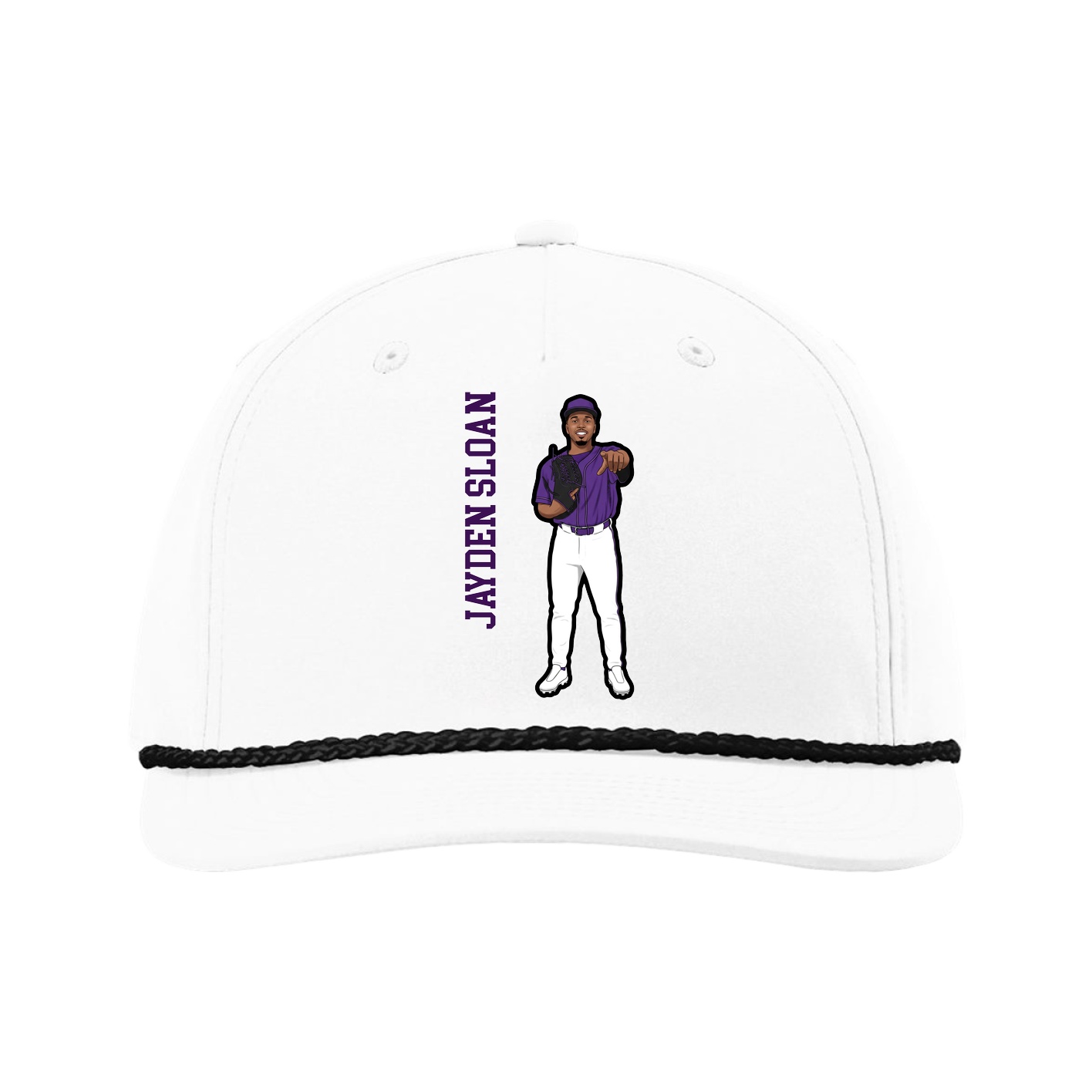 Five-Panel Classic Rope Cap — Name Vertical in White