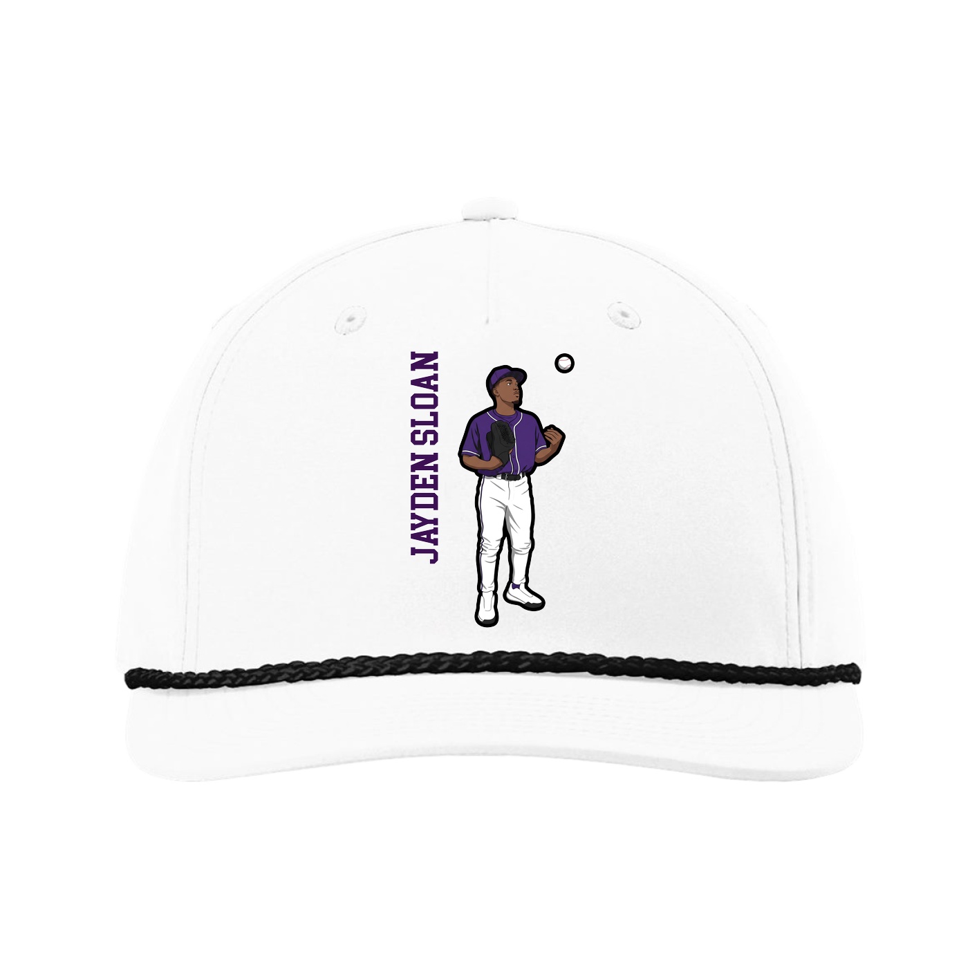 Five-Panel Classic Rope Cap — Name Vertical in White