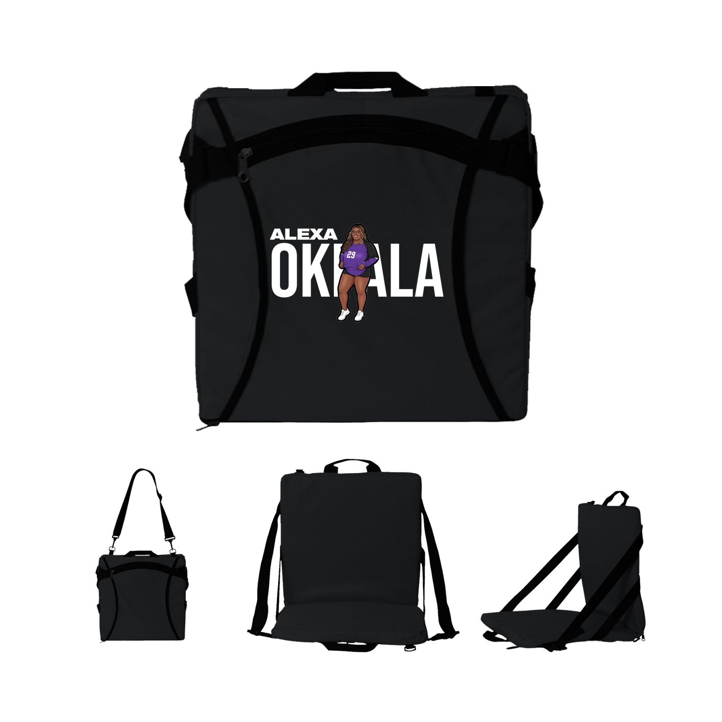 Folding Stadium Seat — Player Name in Black