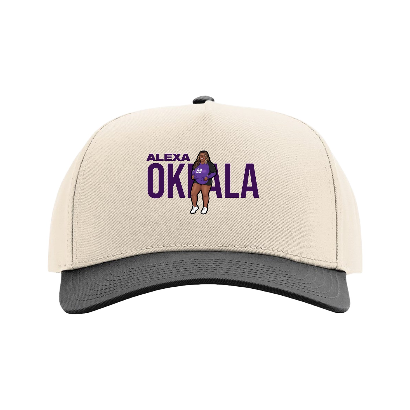 Full Fabric Five-Panel Champ Cap — Player Name in Cream/Black