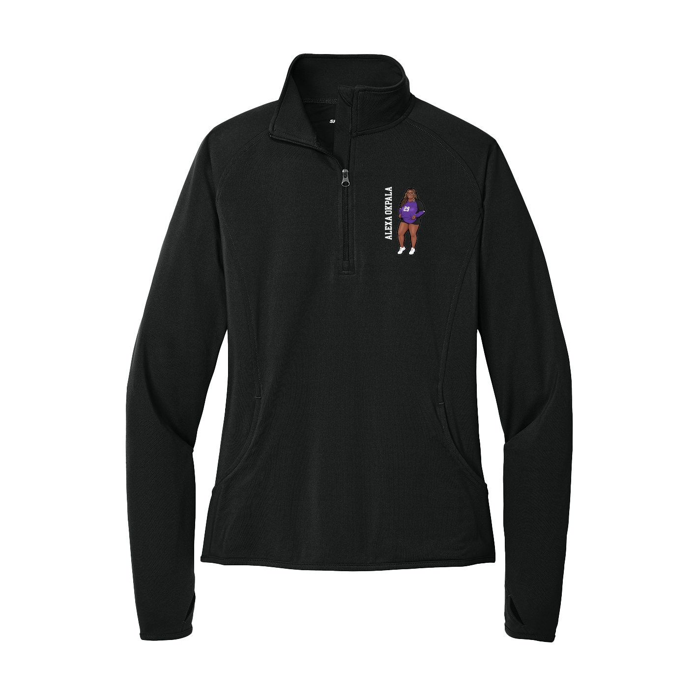 Women's Q-Zip Pullover — Name Vertical in Black