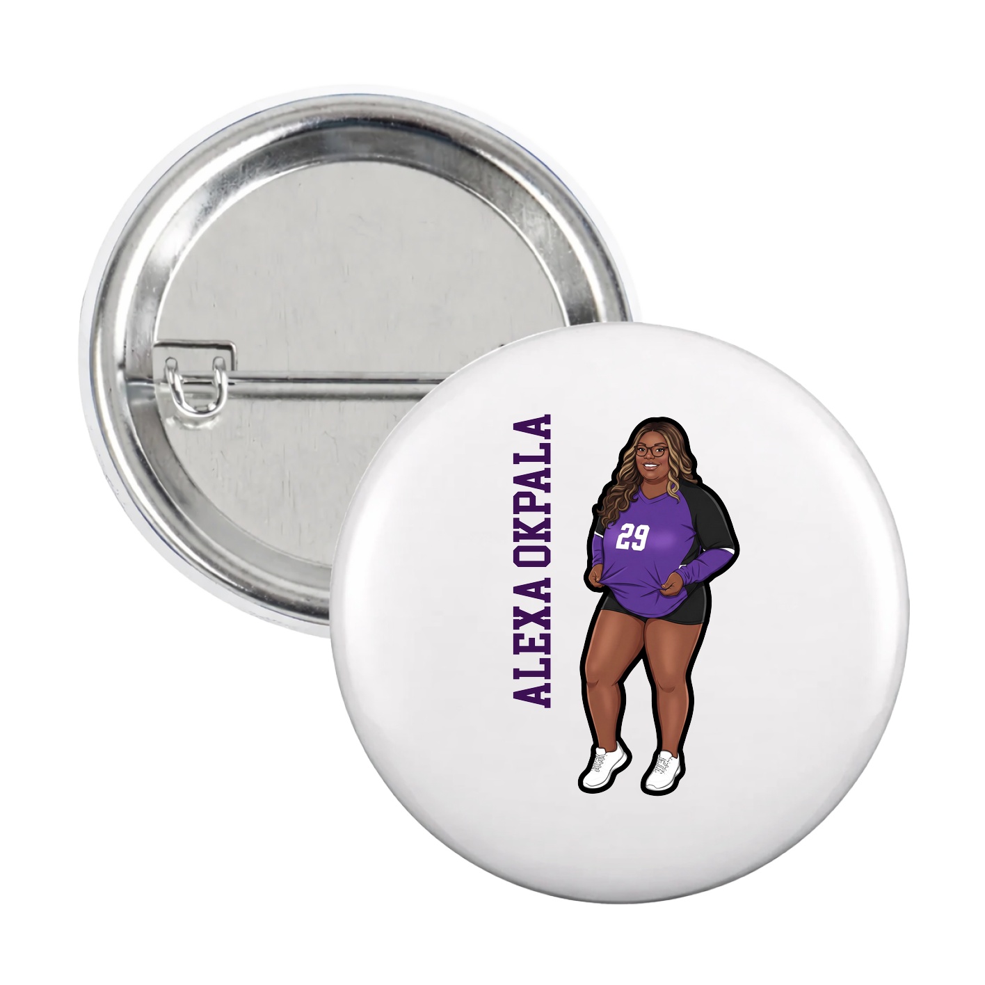Game Day Button — Name Vertical in White