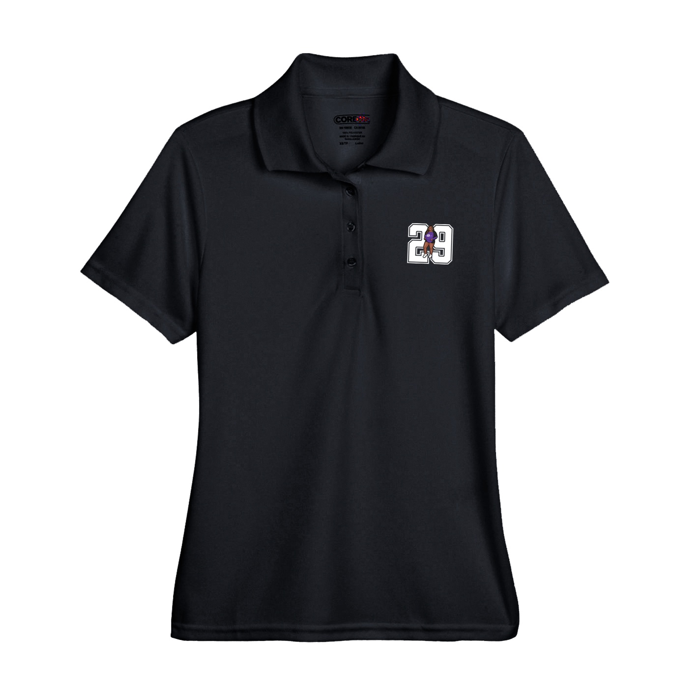 Womens Performance Polo — Number in Black