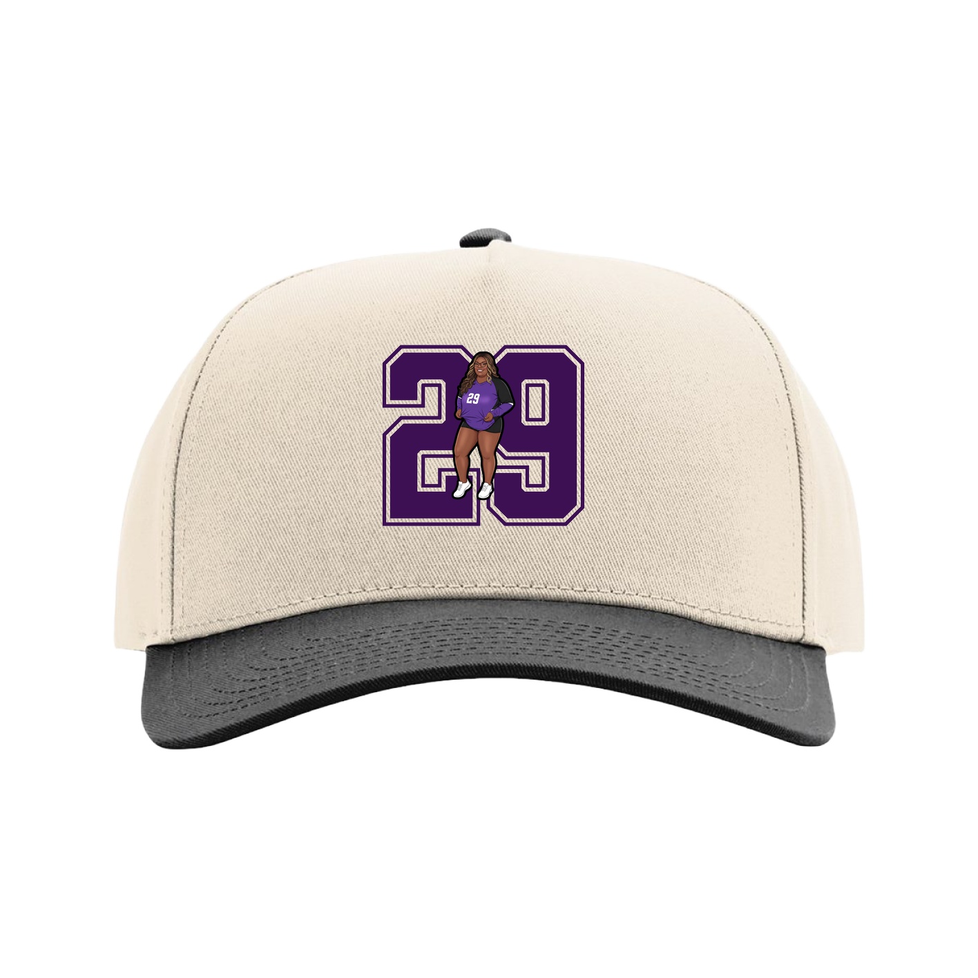 Full Fabric Five-Panel Champ Cap — Number in Cream/Black
