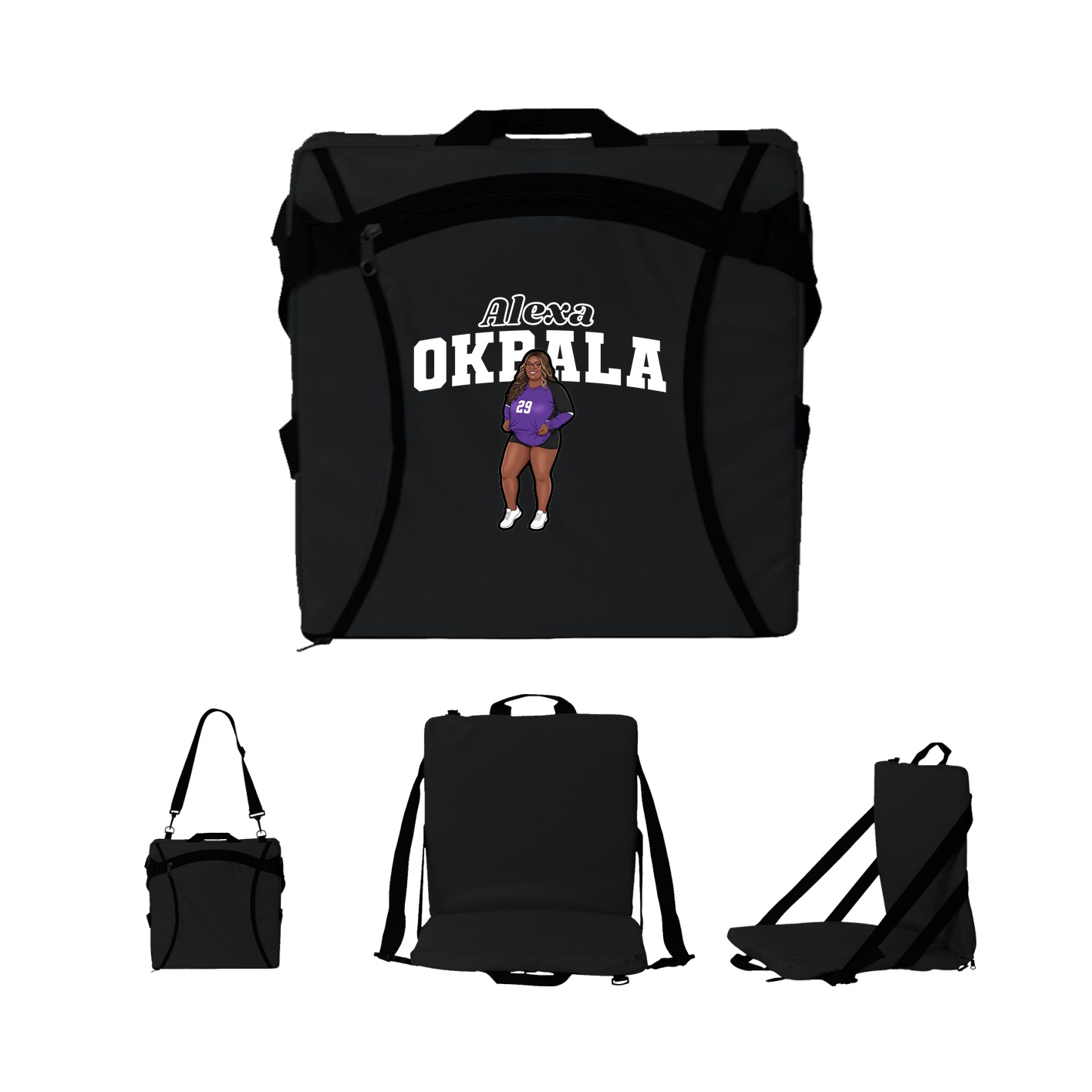 Folding Stadium Seat — Name Arch in Black