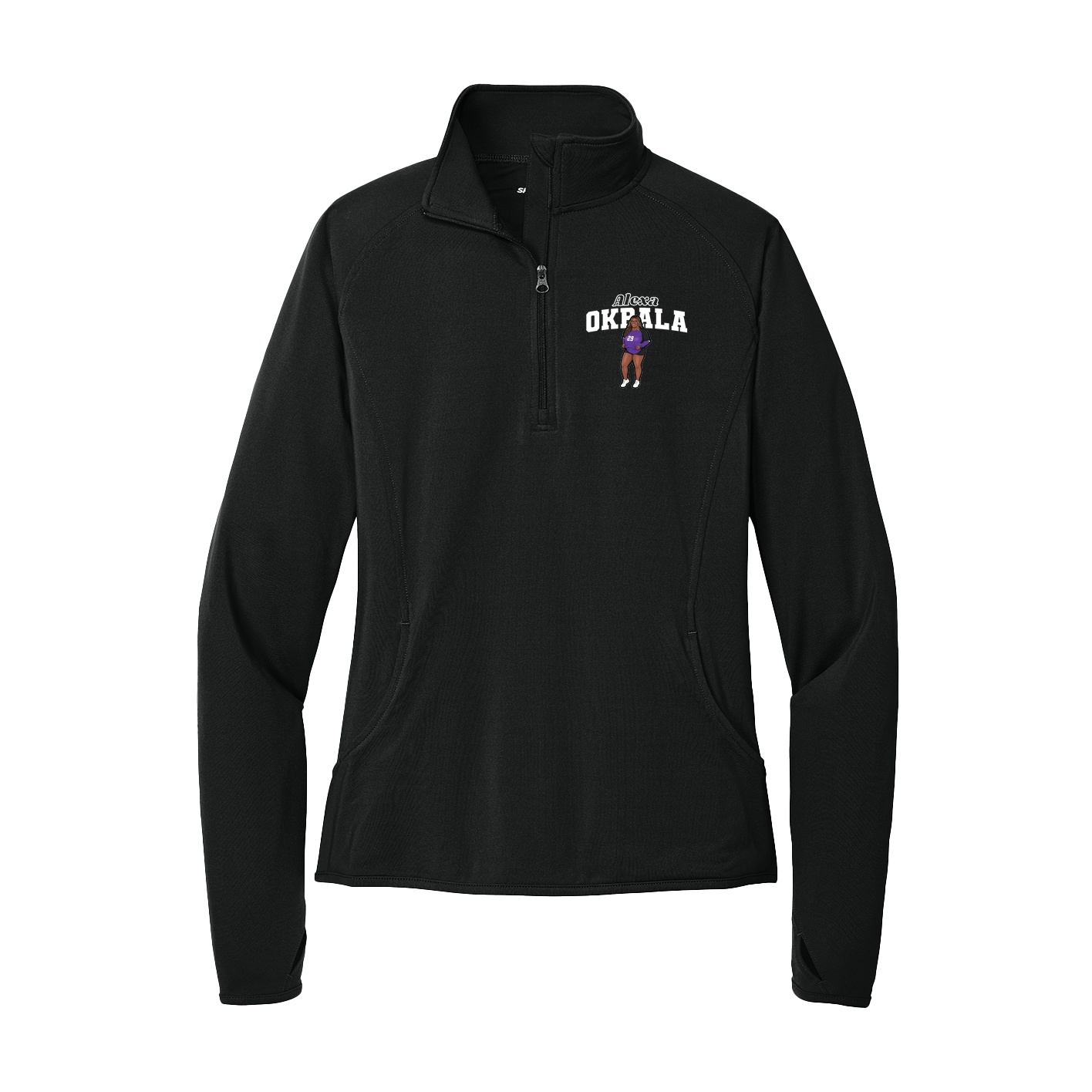 Women's Q-Zip Pullover — Name Arch in Black