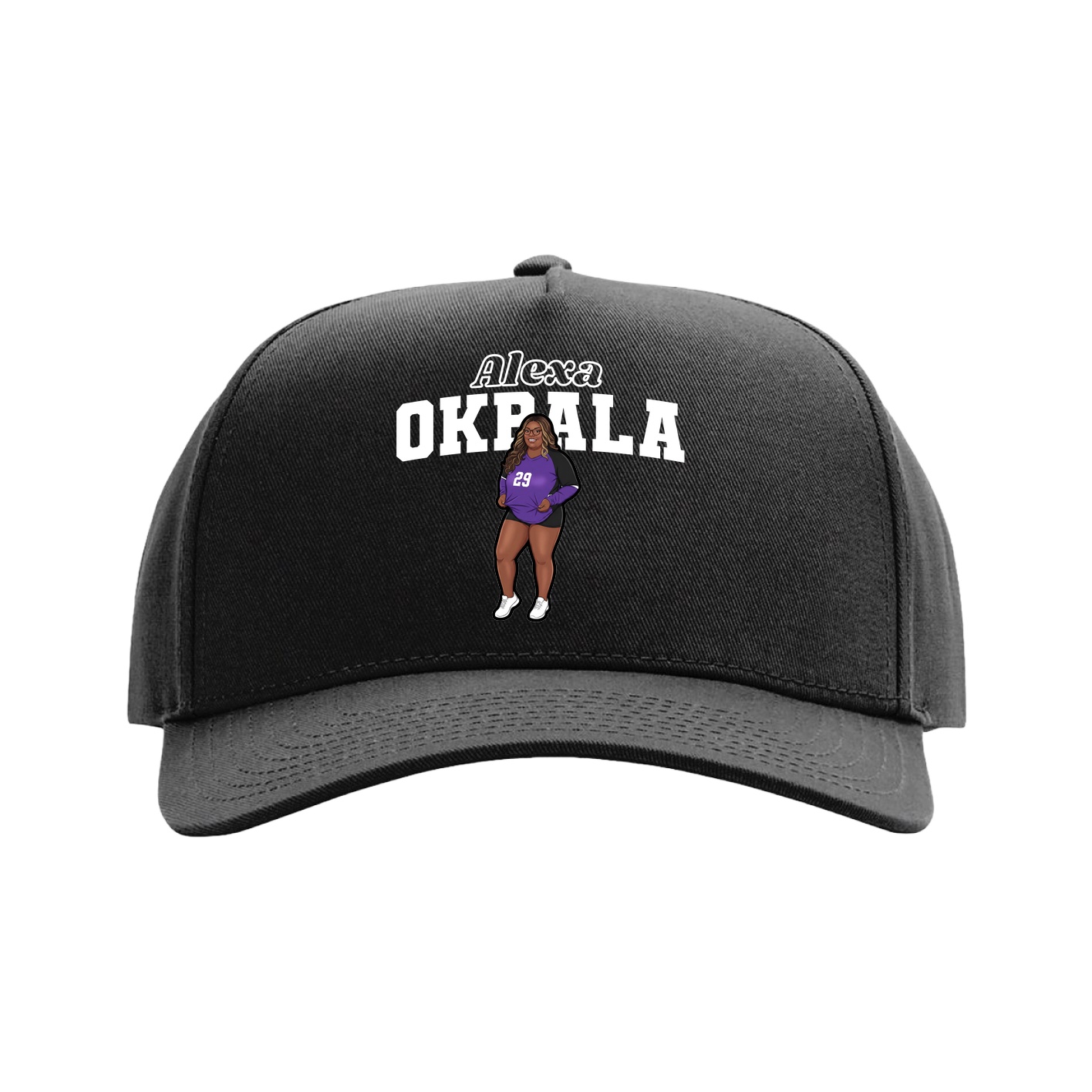 Full Fabric Five-Panel Champ Cap — Name Arch in Black