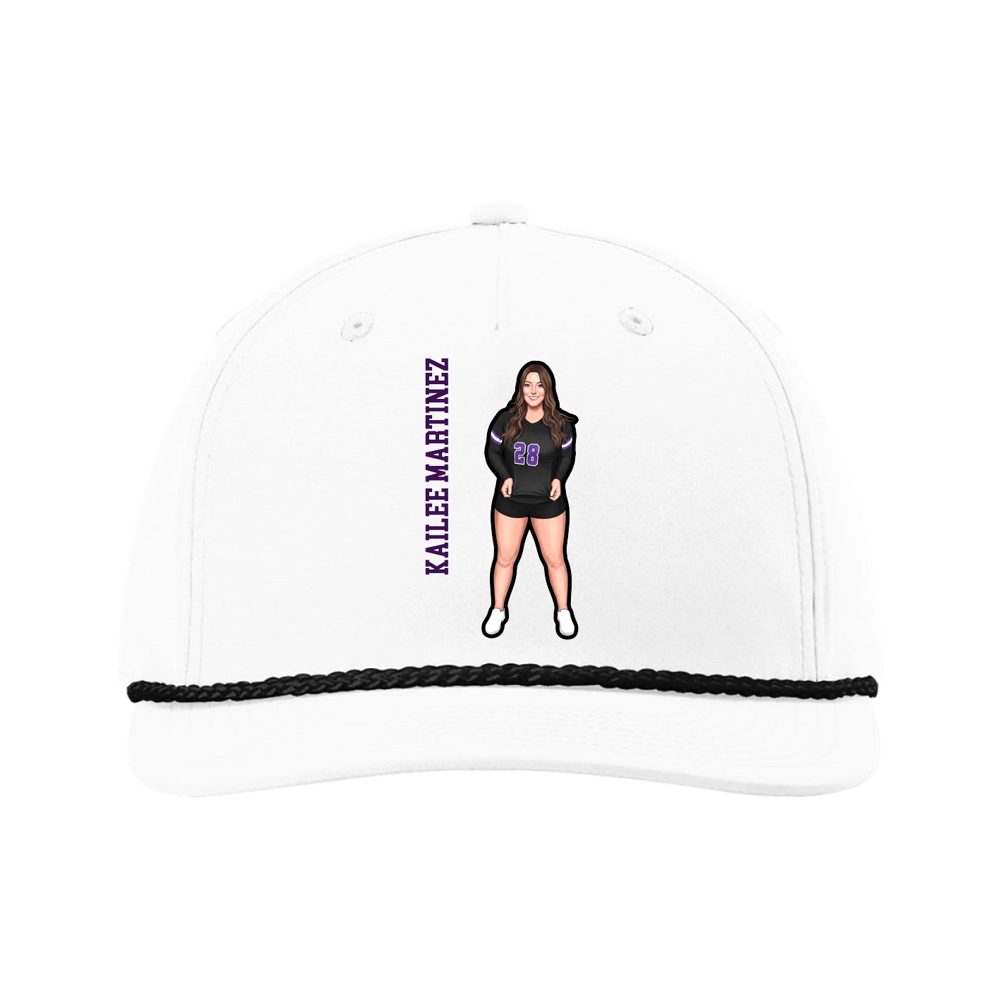 Five-Panel Classic Rope Cap — Name Vertical in White