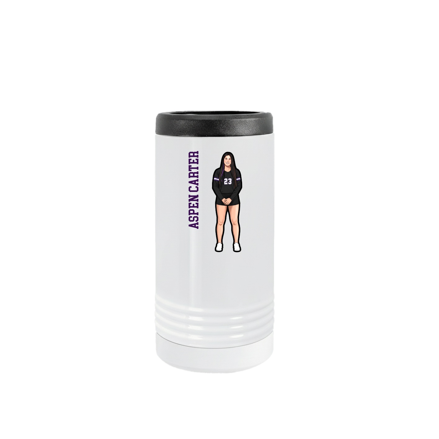 Slim Beverage Holder — Name Vertical in White