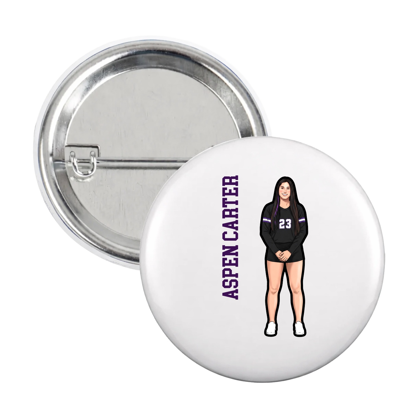 Game Day Button — Name Vertical in White