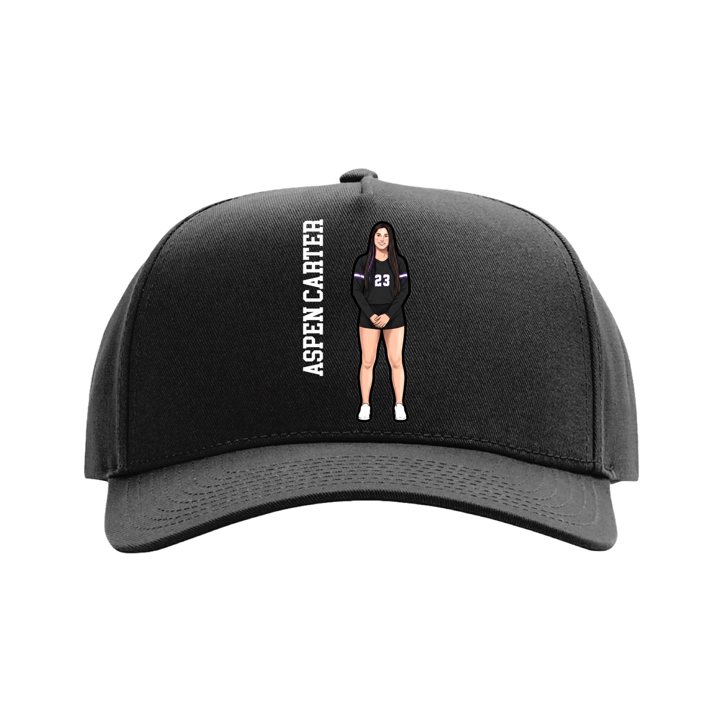 Full Fabric Five-Panel Champ Cap — Name Vertical in Black