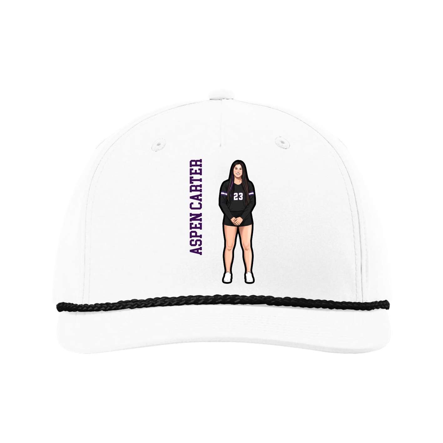 Five-Panel Classic Rope Cap — Name Vertical in White