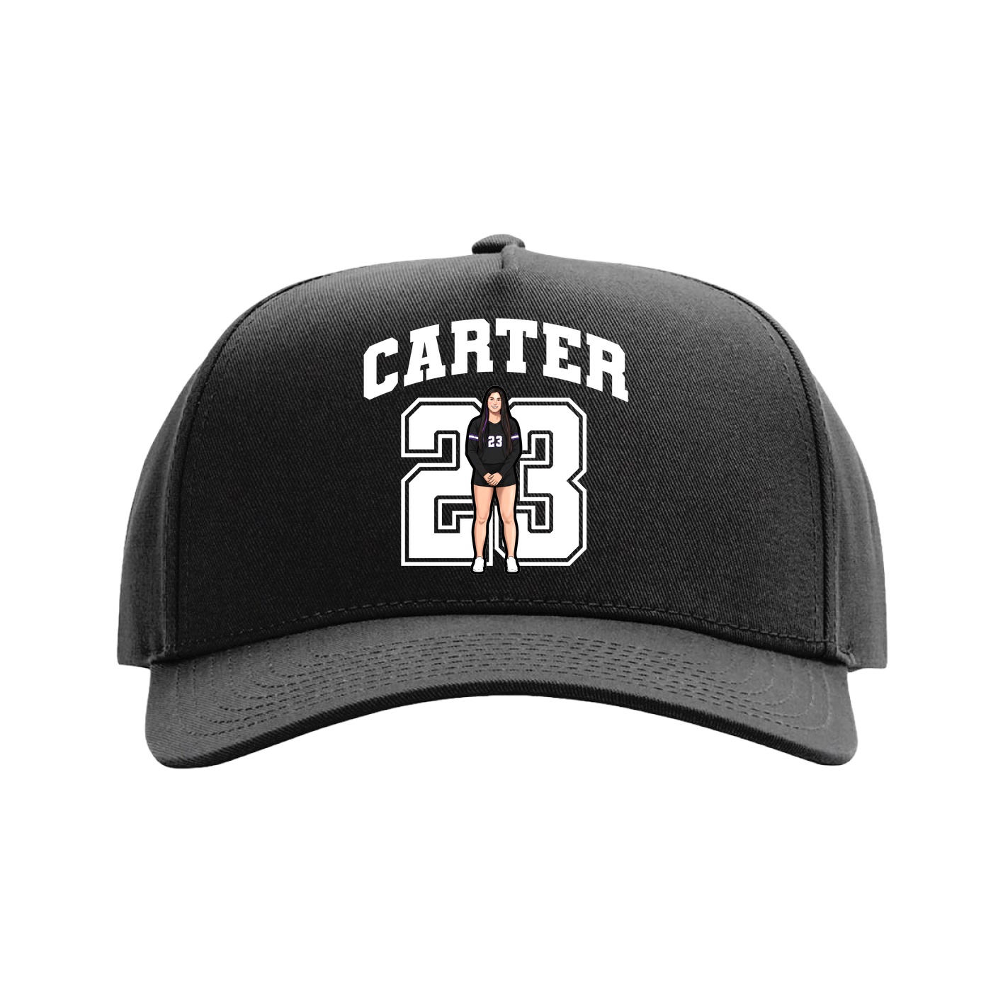 Full Fabric Five-Panel Champ Cap — Number in Black