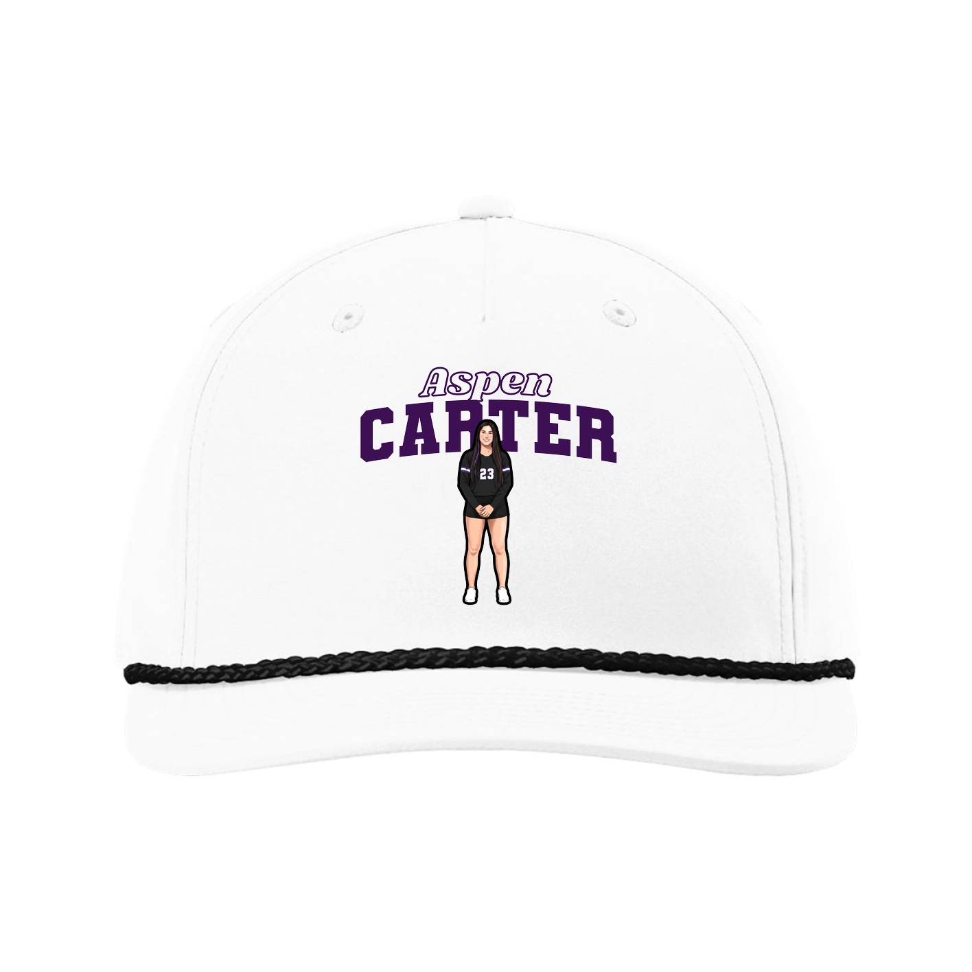 Five-Panel Classic Rope Cap — Name Arch in White