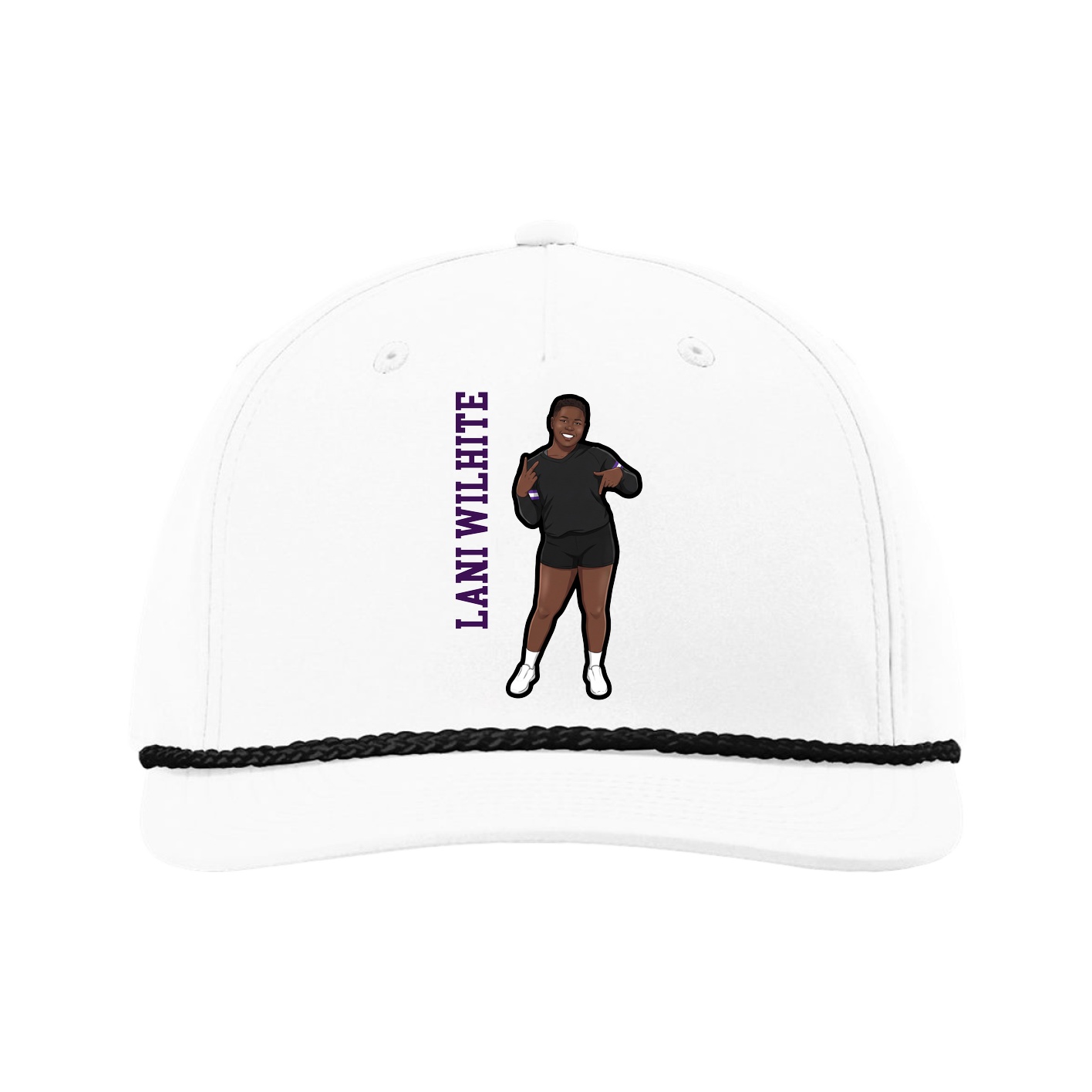 Five-Panel Classic Rope Cap — Name Vertical in White