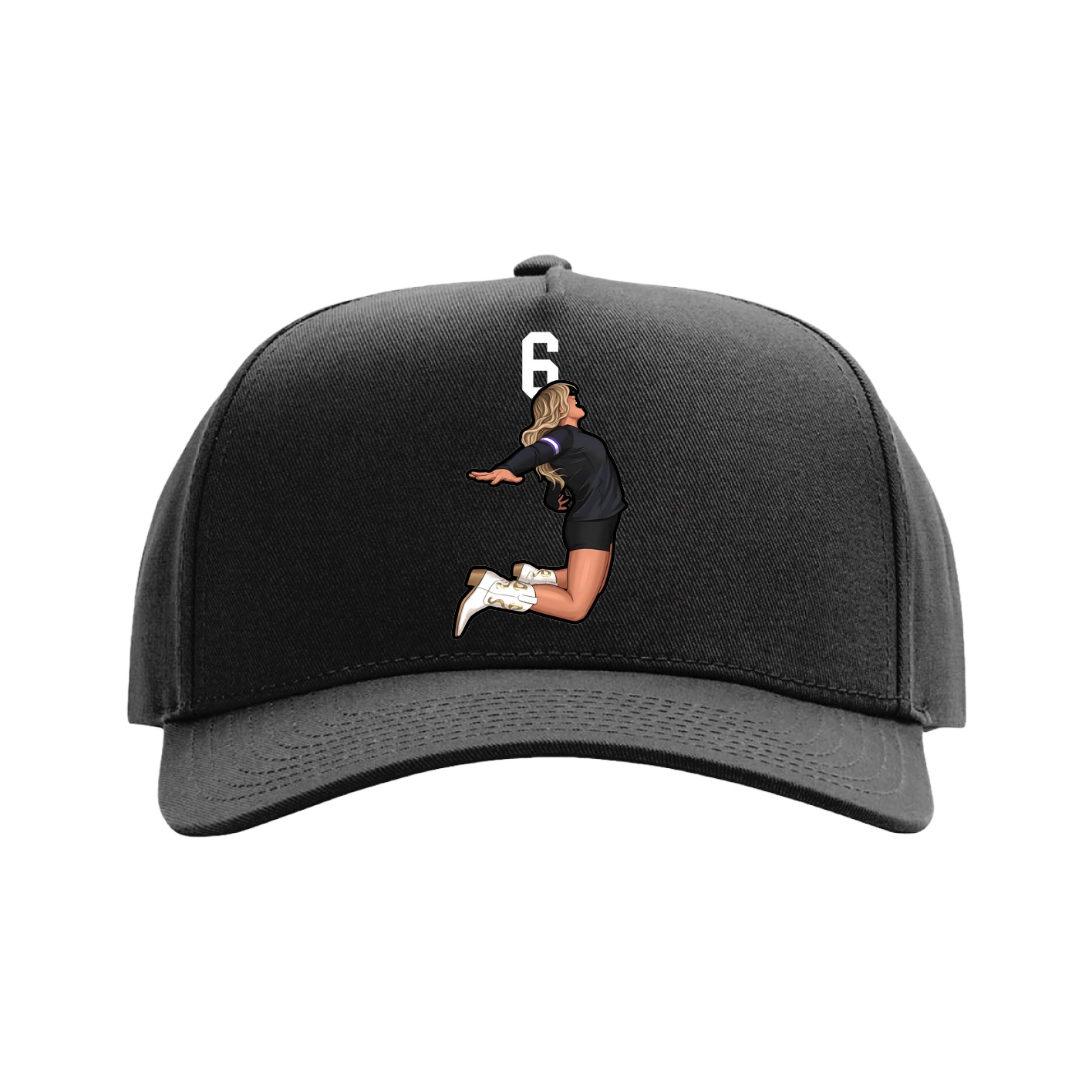 Full Fabric Five-Panel Champ Cap — Number Top in Black