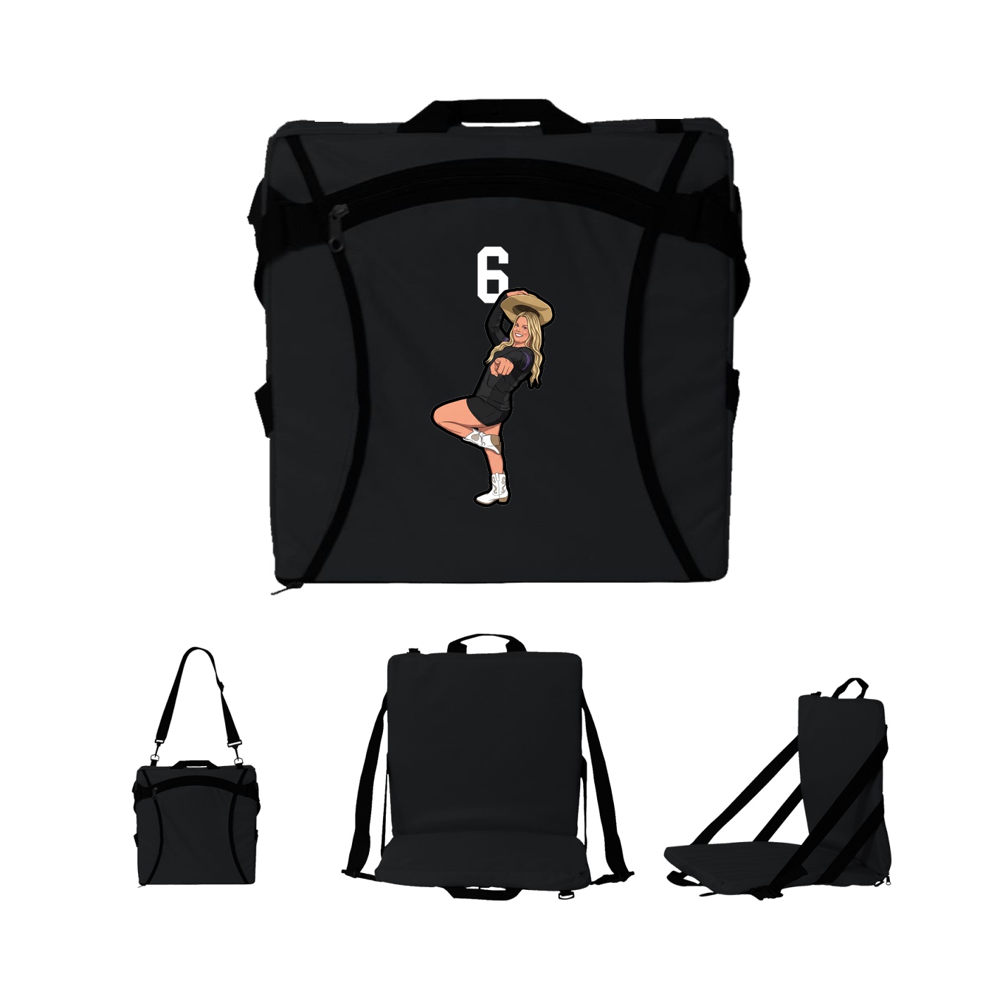 Folding Stadium Seat — Number Top in Black
