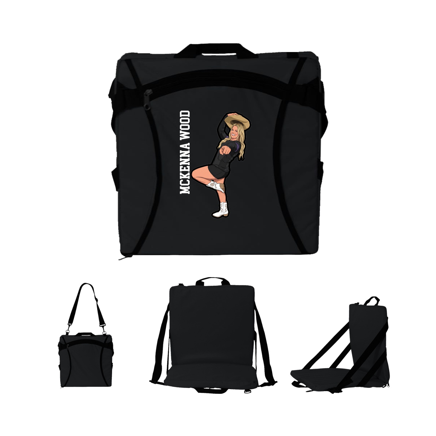Folding Stadium Seat — Name Vertical in Black