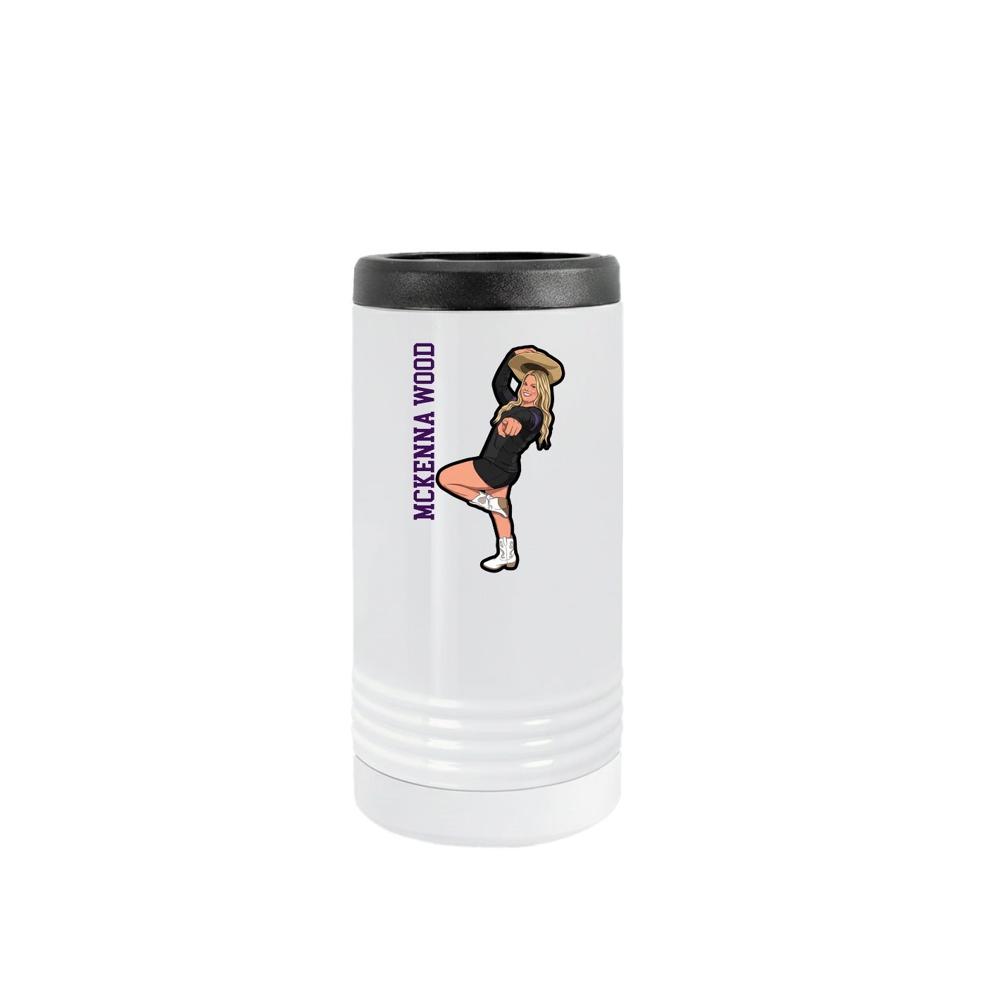 Slim Beverage Holder — Name Vertical in White