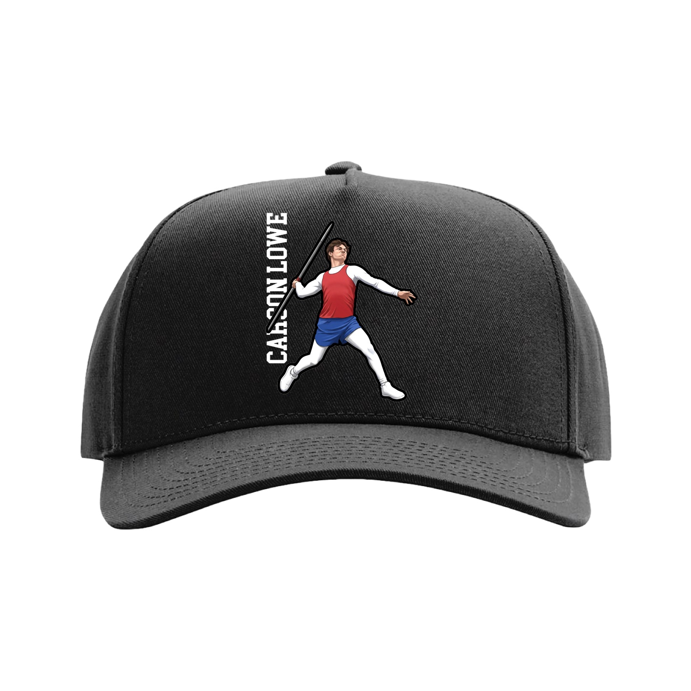 Full Fabric Five-Panel Champ Cap — Name Vertical in Black