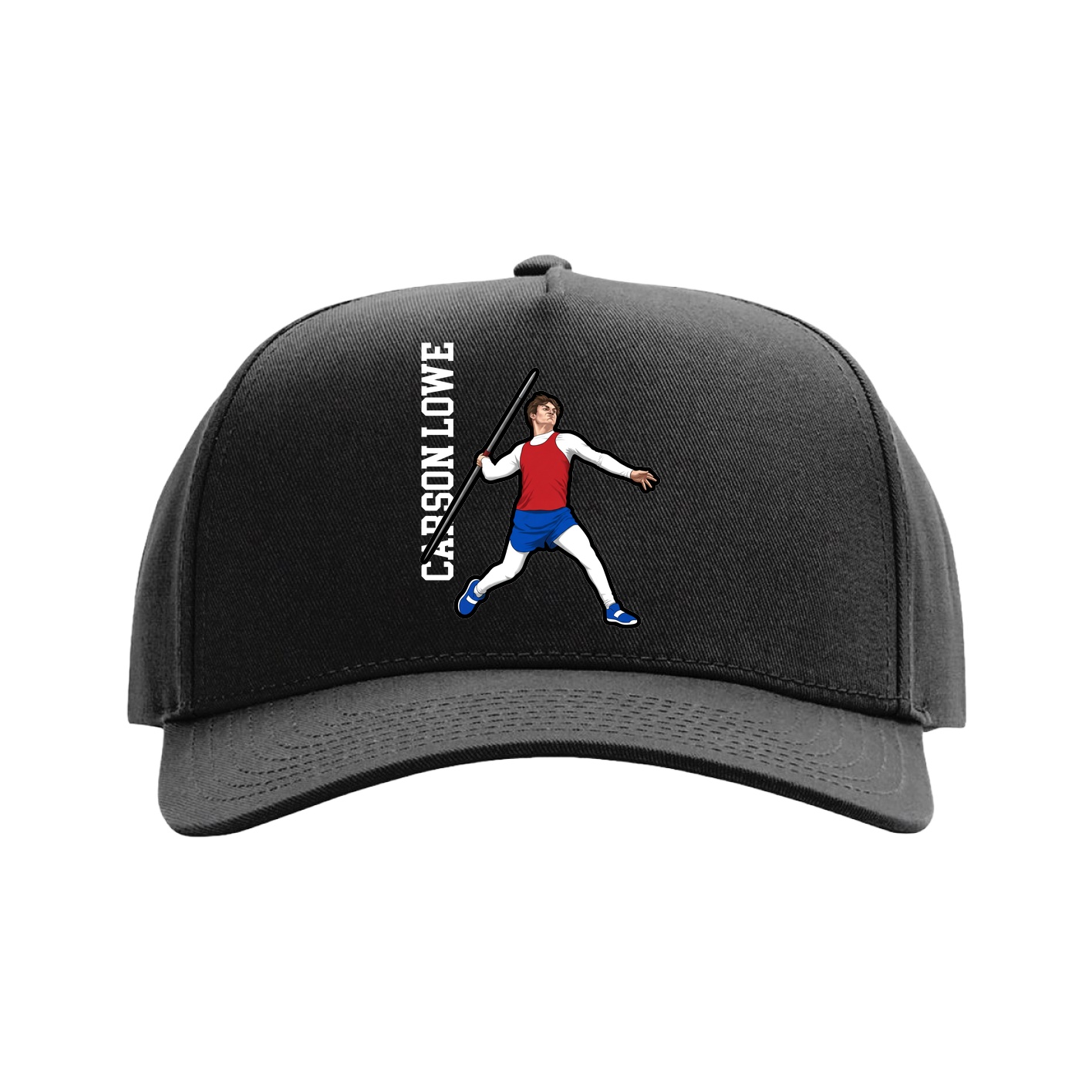 Full Fabric Five-Panel Champ Cap — Name Vertical in Black