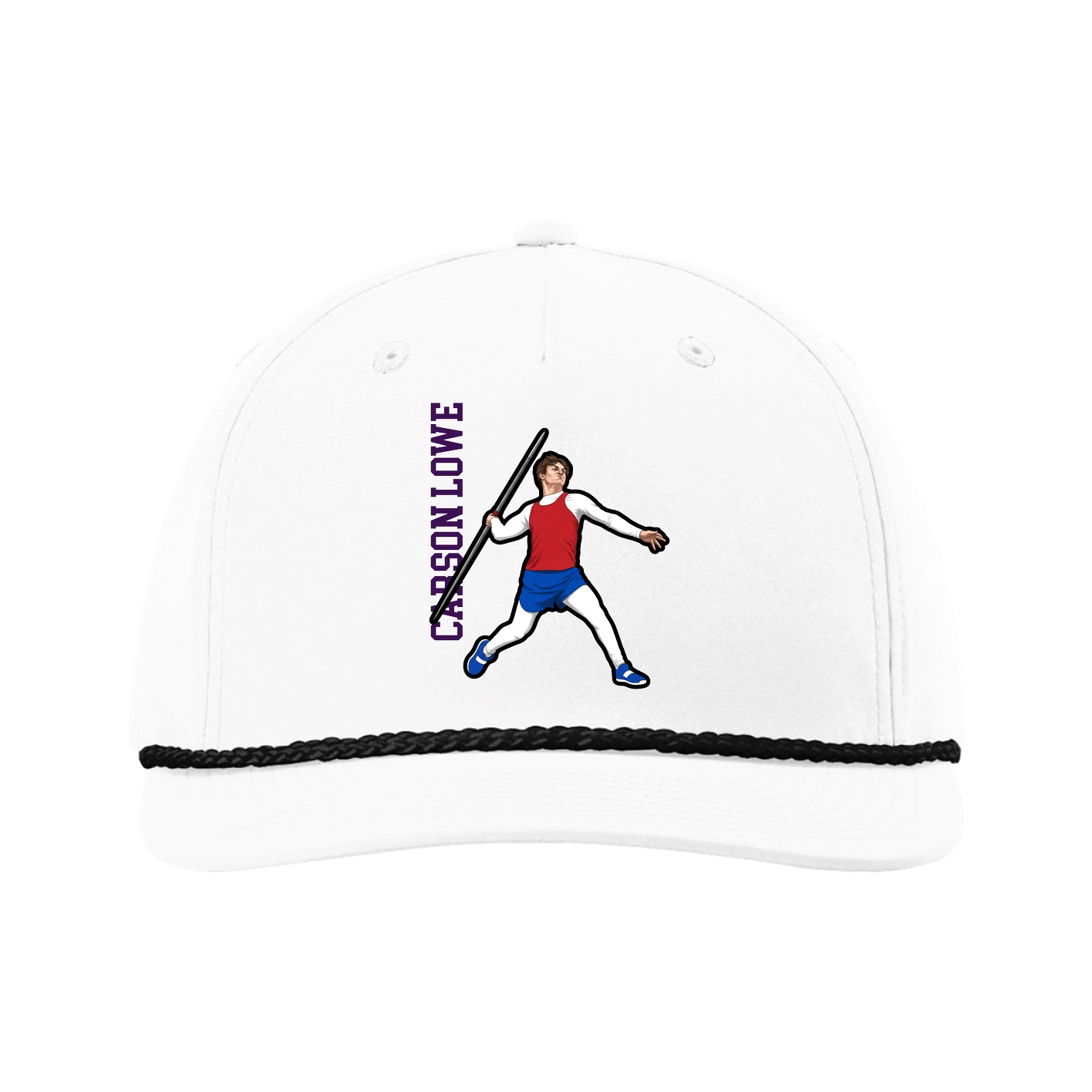 Five-Panel Classic Rope Cap — Name Vertical in White