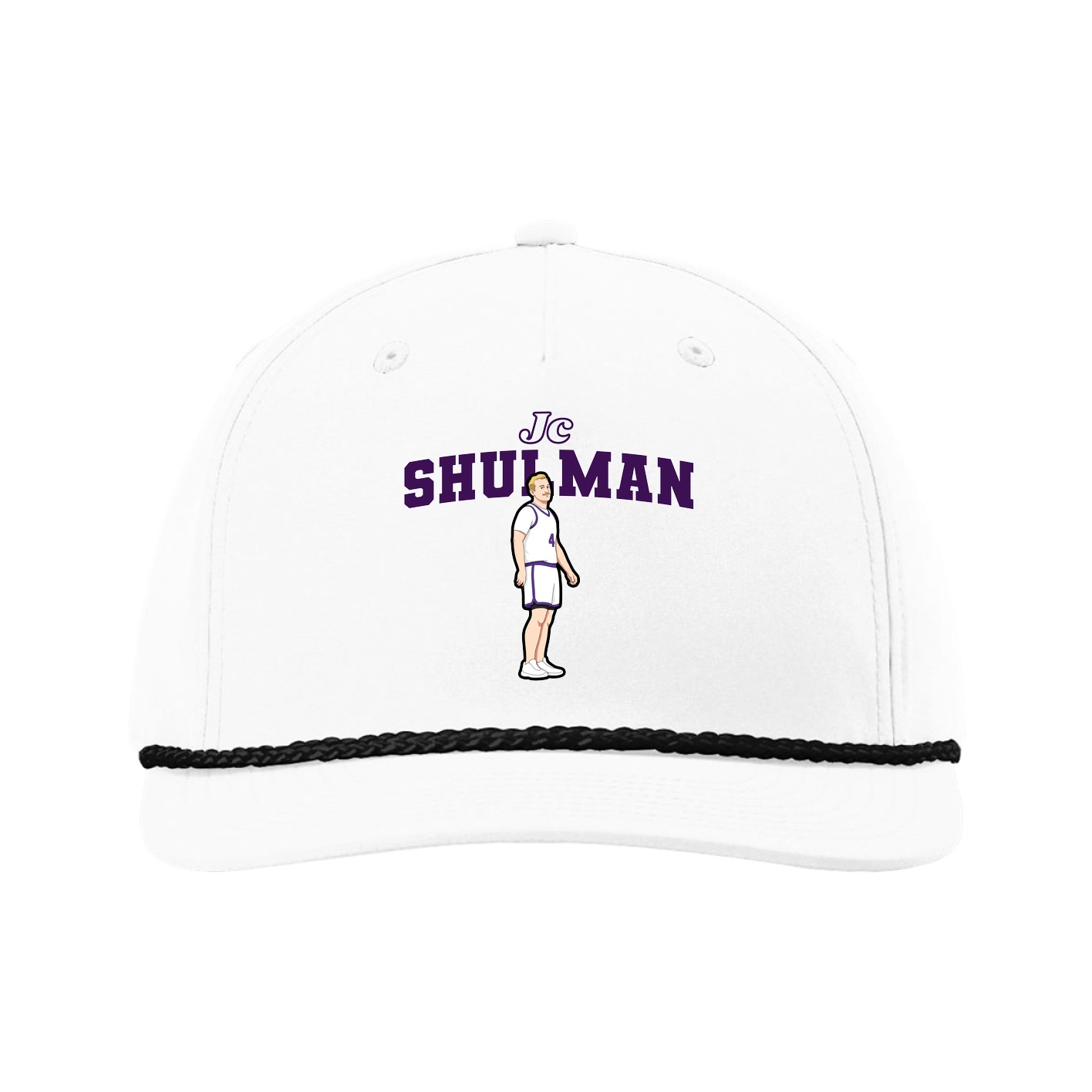 Five-Panel Classic Rope Cap — Name Arch in White