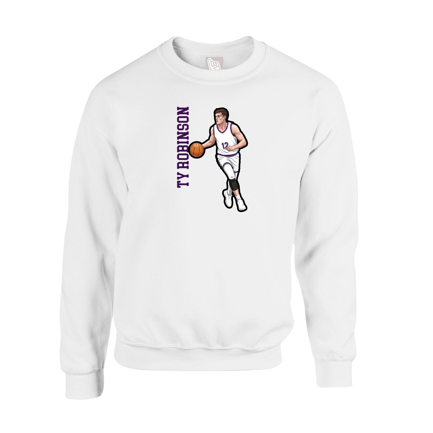 Fleece Crew — Name Vertical in White