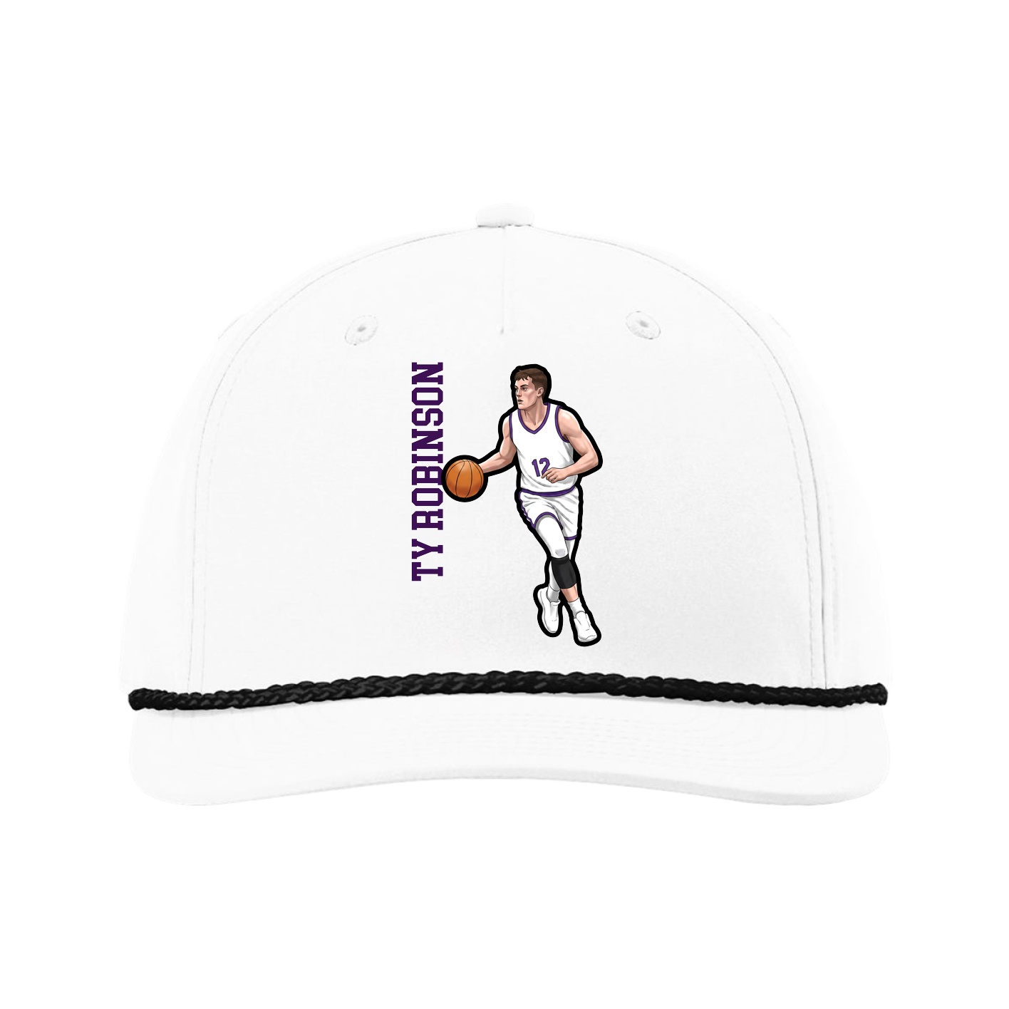 Five-Panel Classic Rope Cap — Name Vertical in White