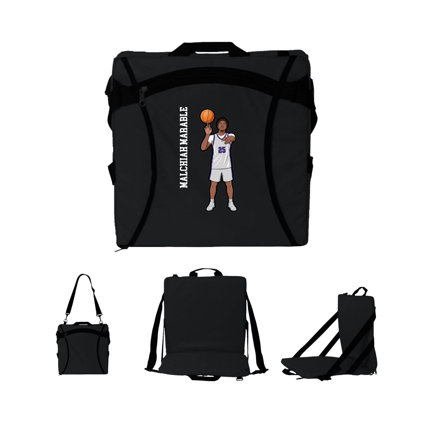 Folding Stadium Seat — Name Vertical in Black