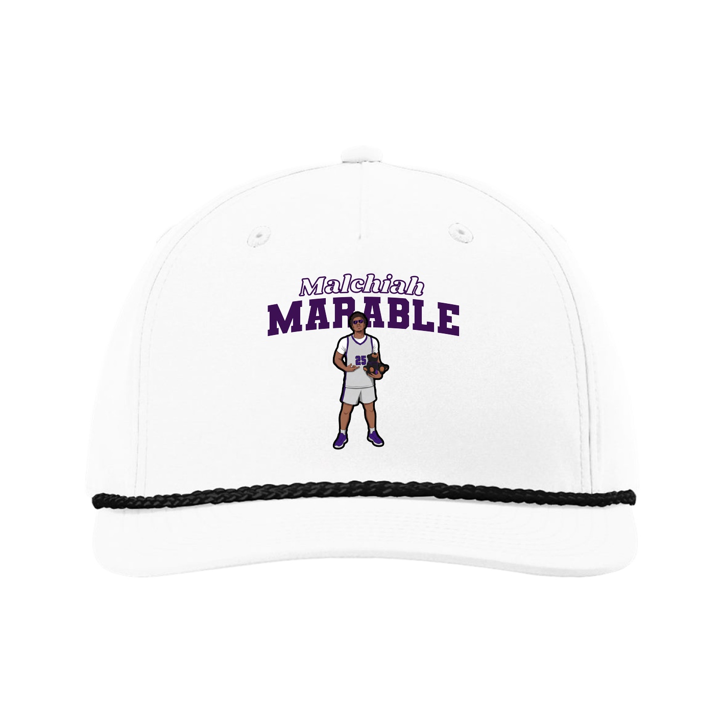 Five-Panel Classic Rope Cap — Name Arch in White
