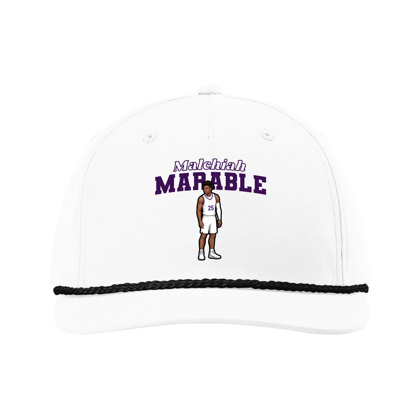 Five-Panel Classic Rope Cap — Name Arch in White