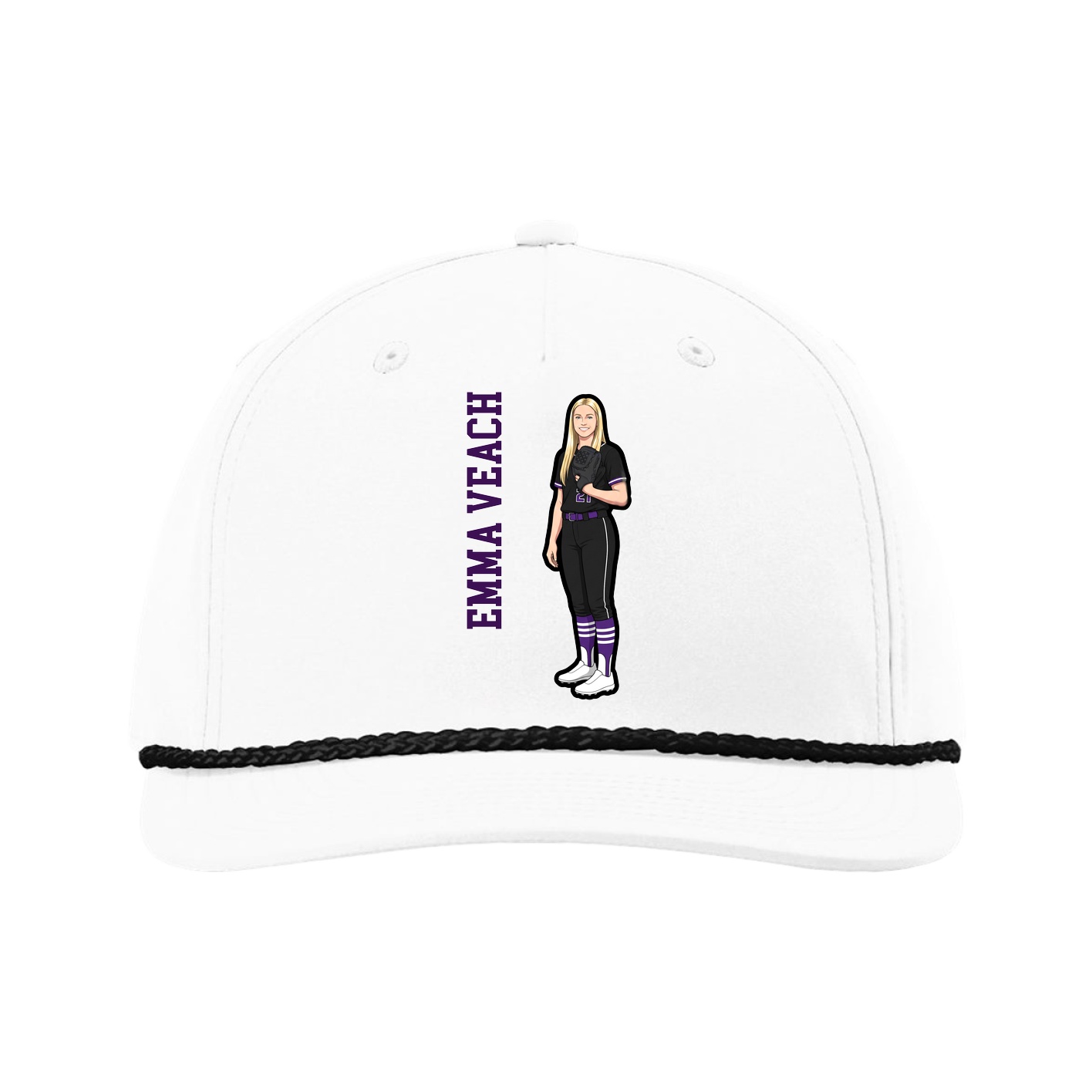 Five-Panel Classic Rope Cap — Name Vertical in White