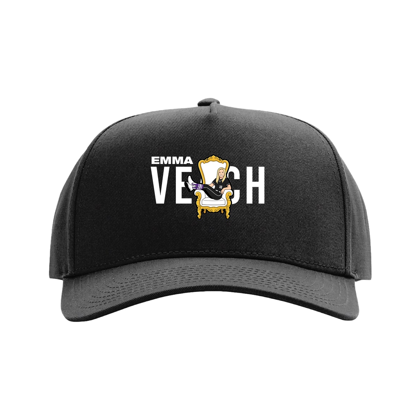 Full Fabric Five-Panel Champ Cap — Player Name in Black