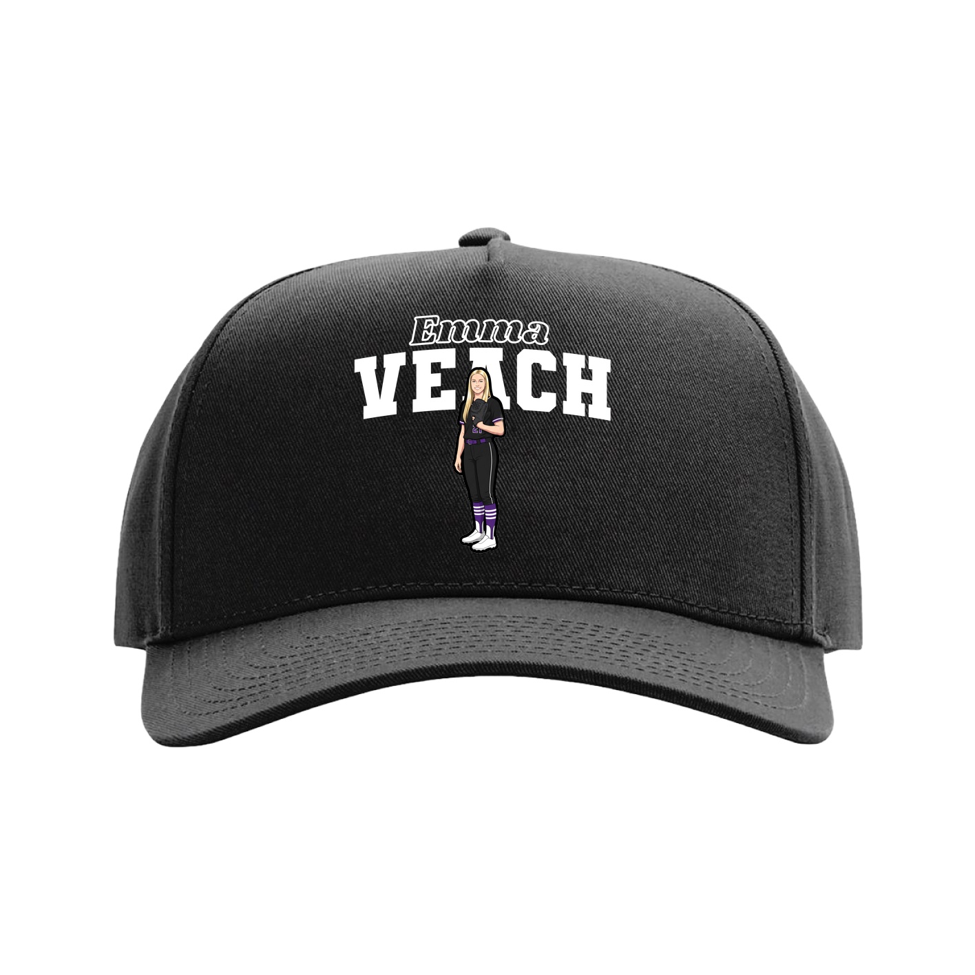 Full Fabric Five-Panel Champ Cap — Name Arch in Black