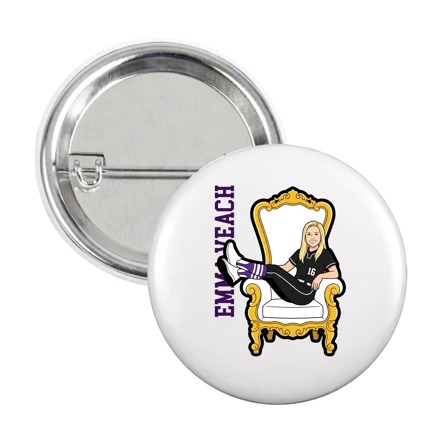 Game Day Button — Name Vertical in White