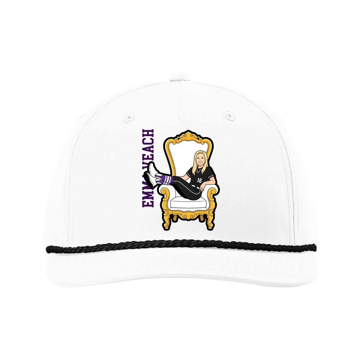 Five-Panel Classic Rope Cap — Name Vertical in White