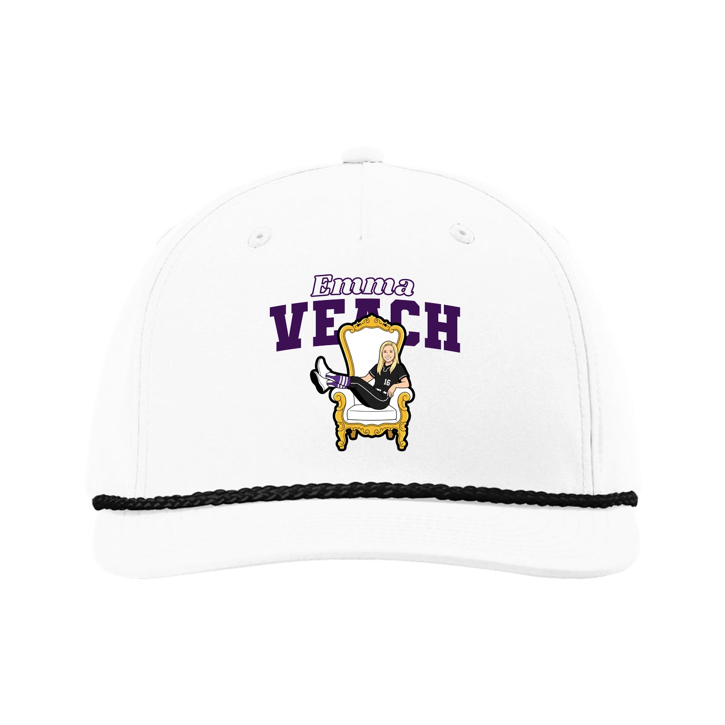 Five-Panel Classic Rope Cap — Name Arch in White