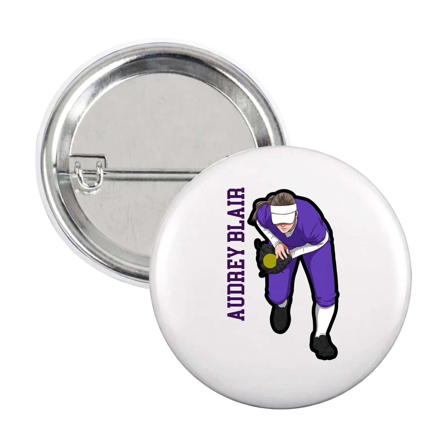 Game Day Button — Name Vertical in White