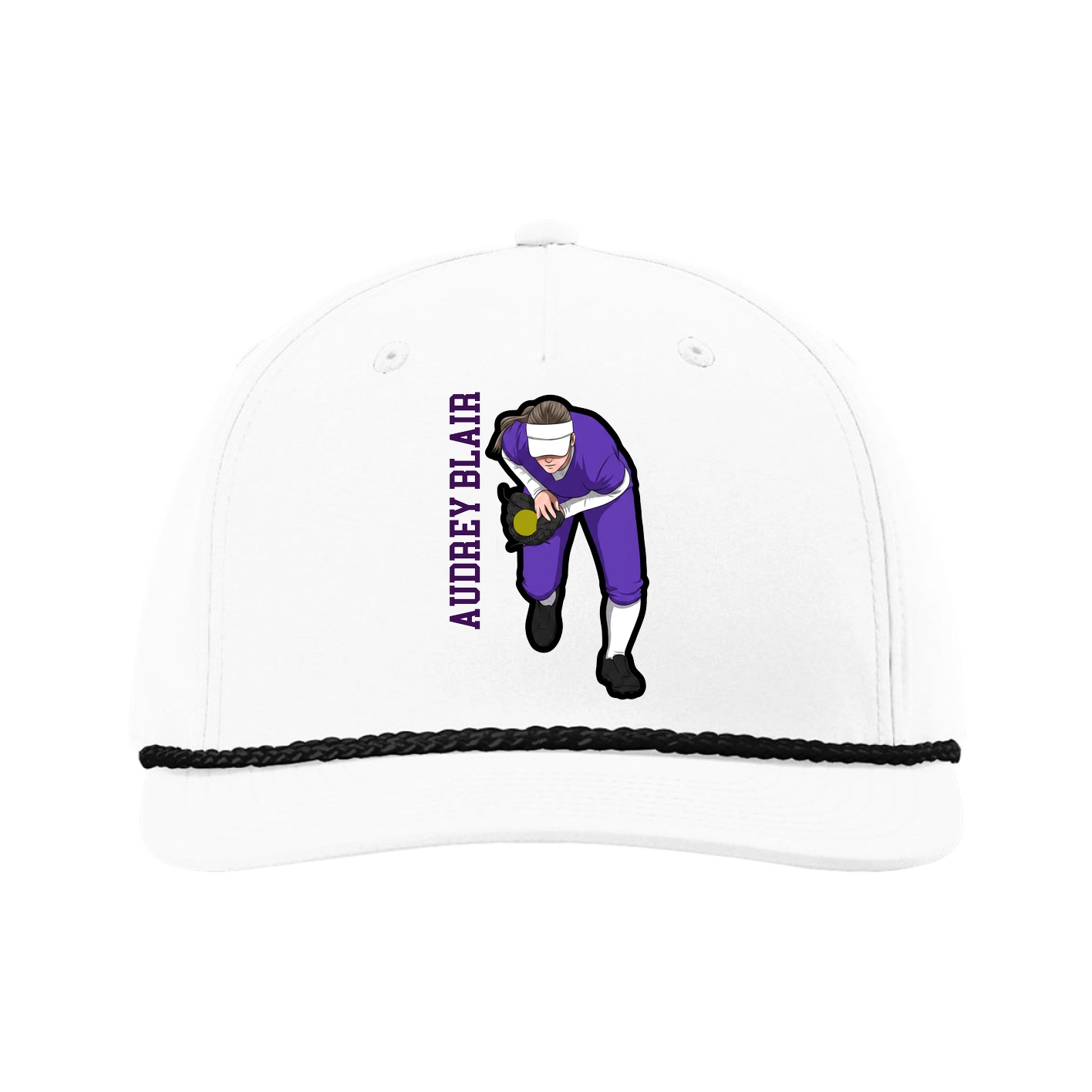 Five-Panel Classic Rope Cap — Name Vertical in White