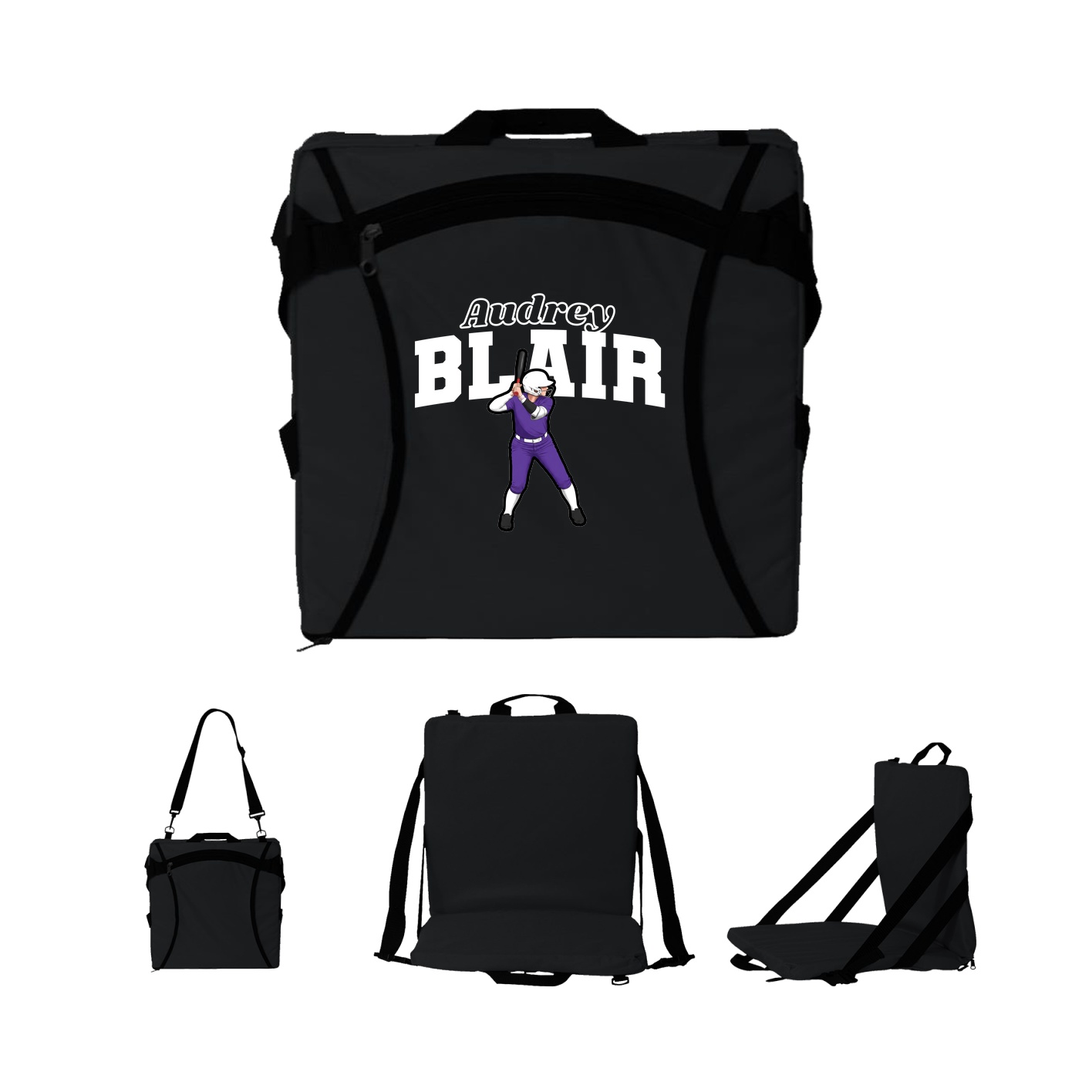 Folding Stadium Seat — Name Arch in Black